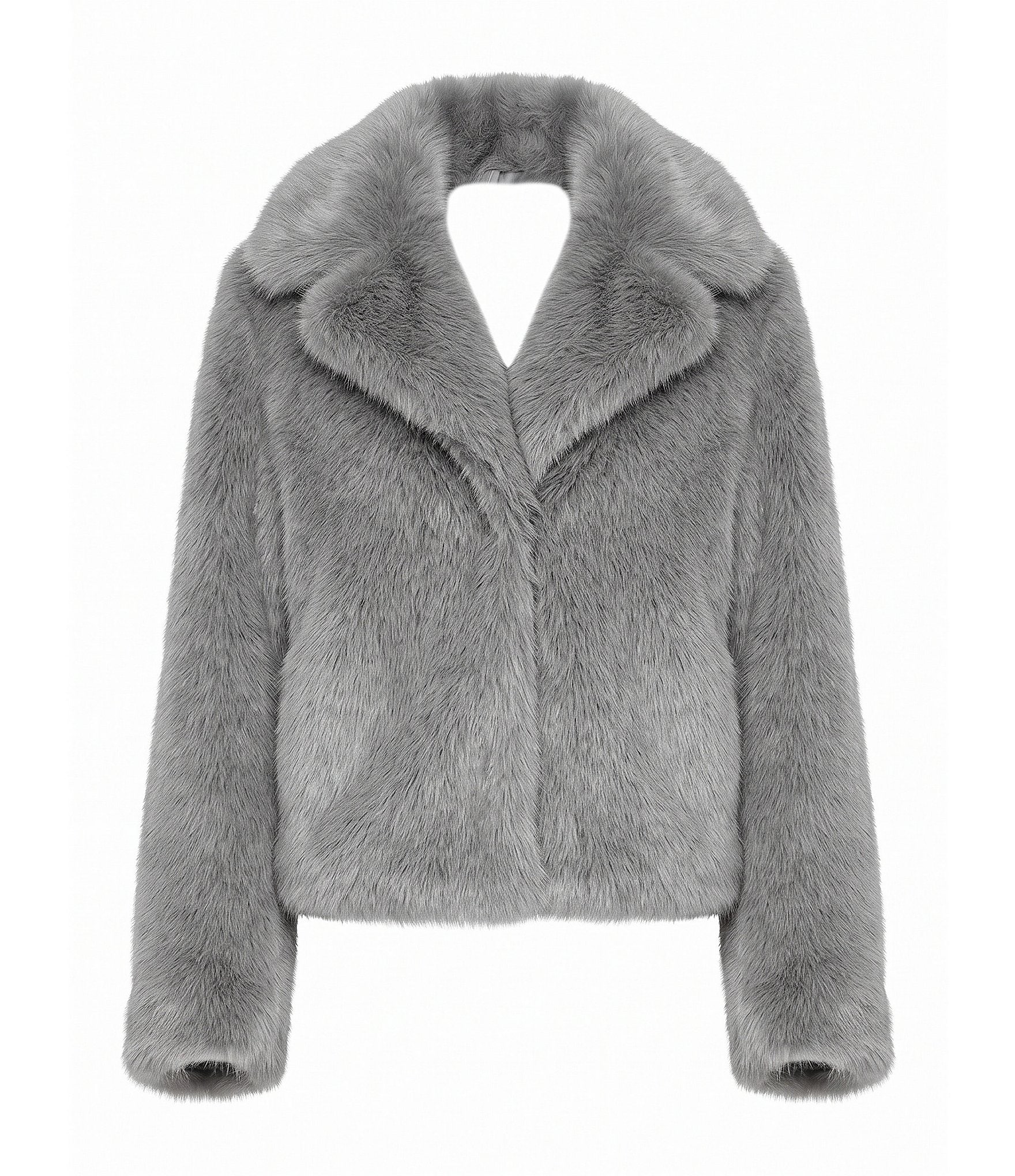 Halston Faux Fur Notch Collar Cropped Jacket