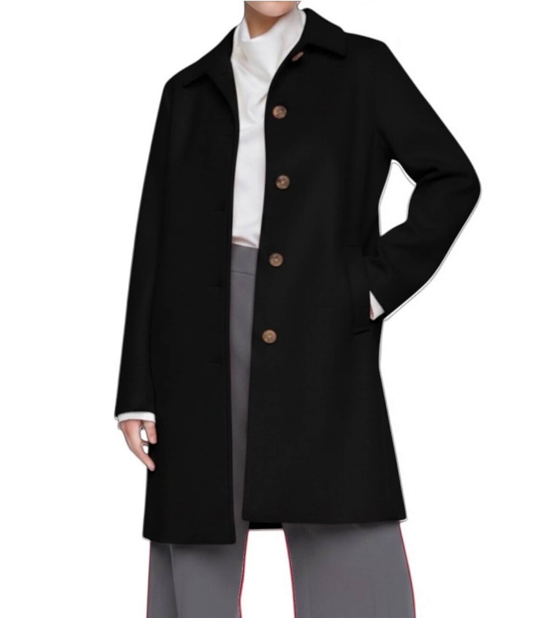 Halston Petite Size Wool Blend Point Collar Long Sleeves Single Breasted Walker Coat