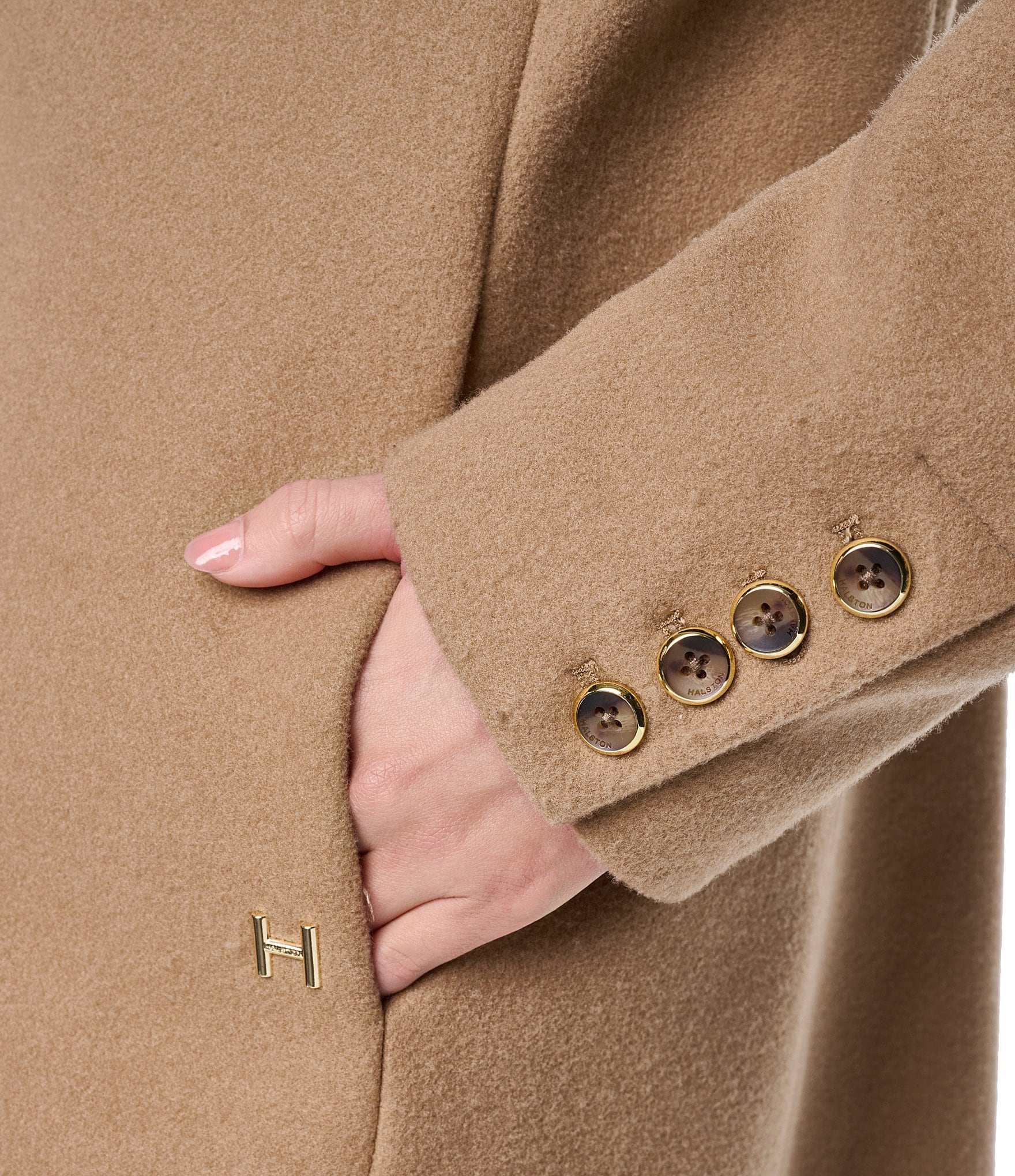 Halston Wool Blend Point Collar Long Sleeve Single Breasted Walker Coat