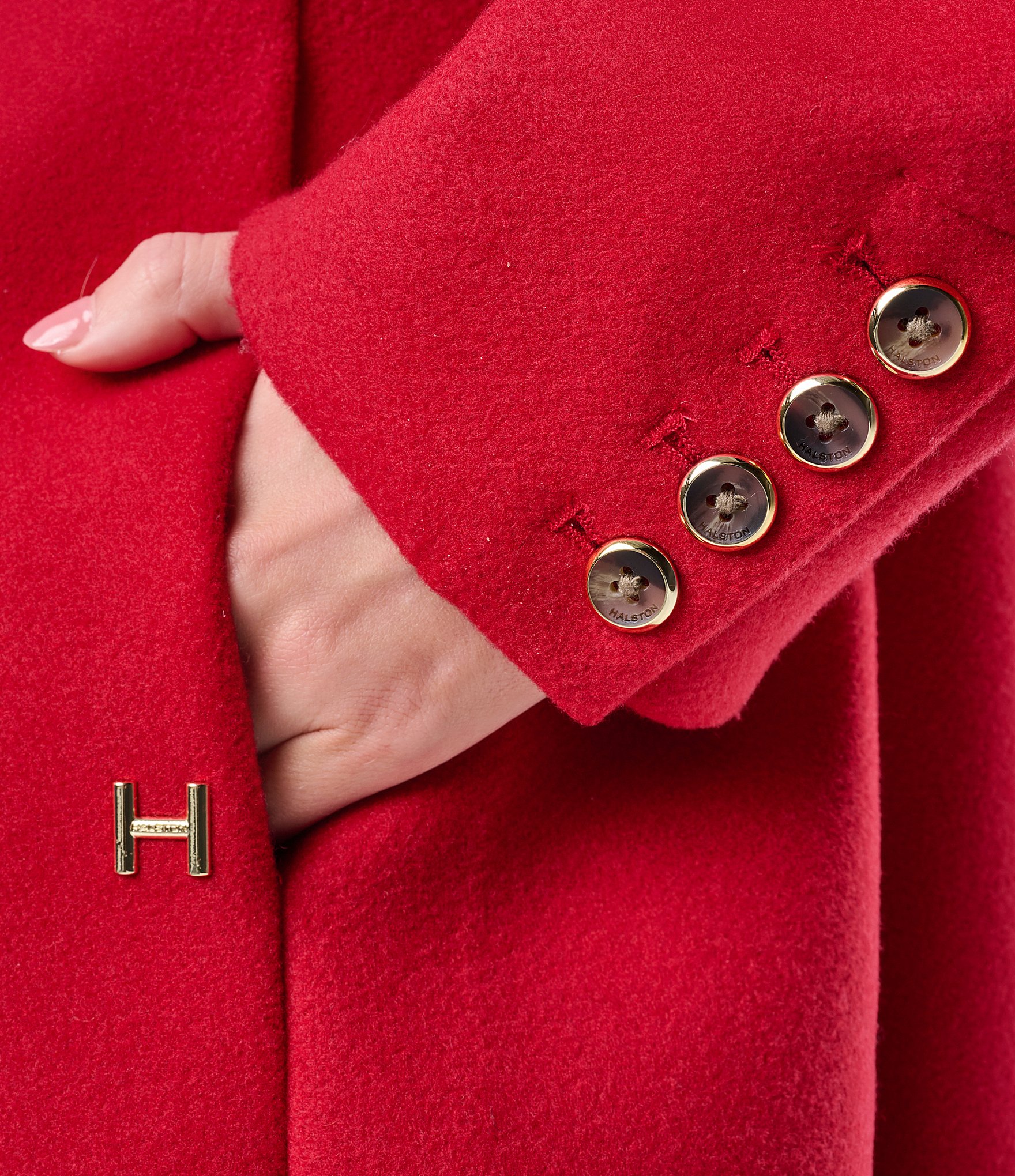 Halston Wool Blend Point Collar Long Sleeve Single Breasted Walker Coat