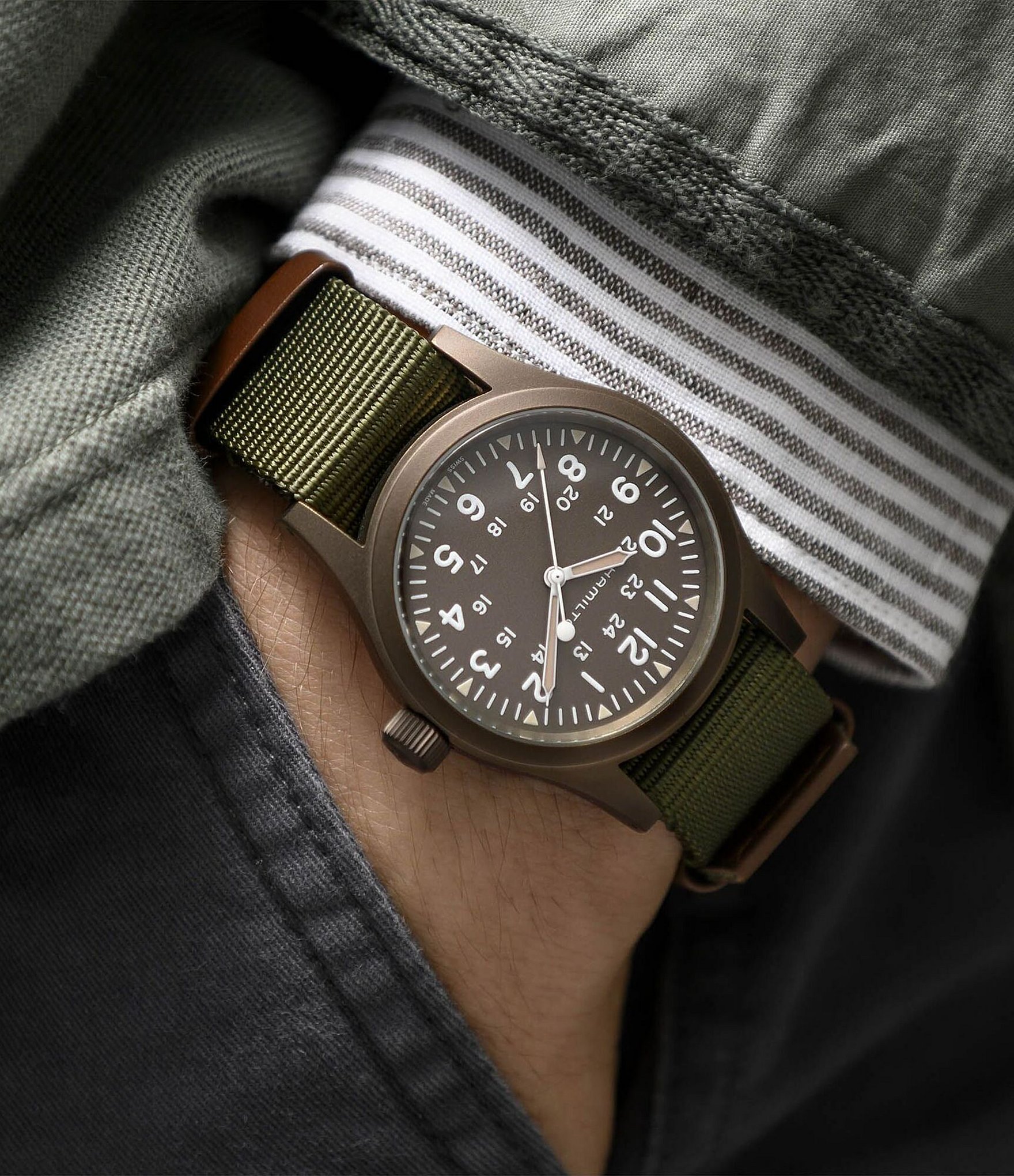 Hamilton Khaki Field Mechanical NATO Green Strap Watch