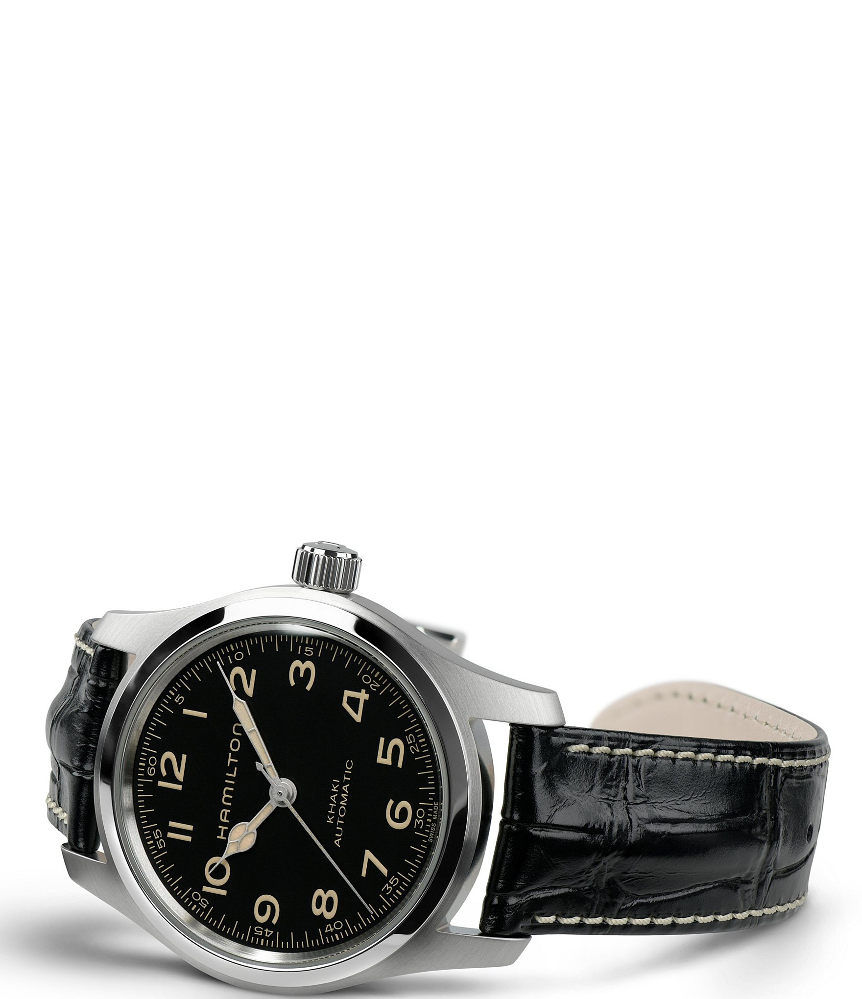 Hamilton Men's Khaki Field Murph Automatic Black Leather Strap Watch