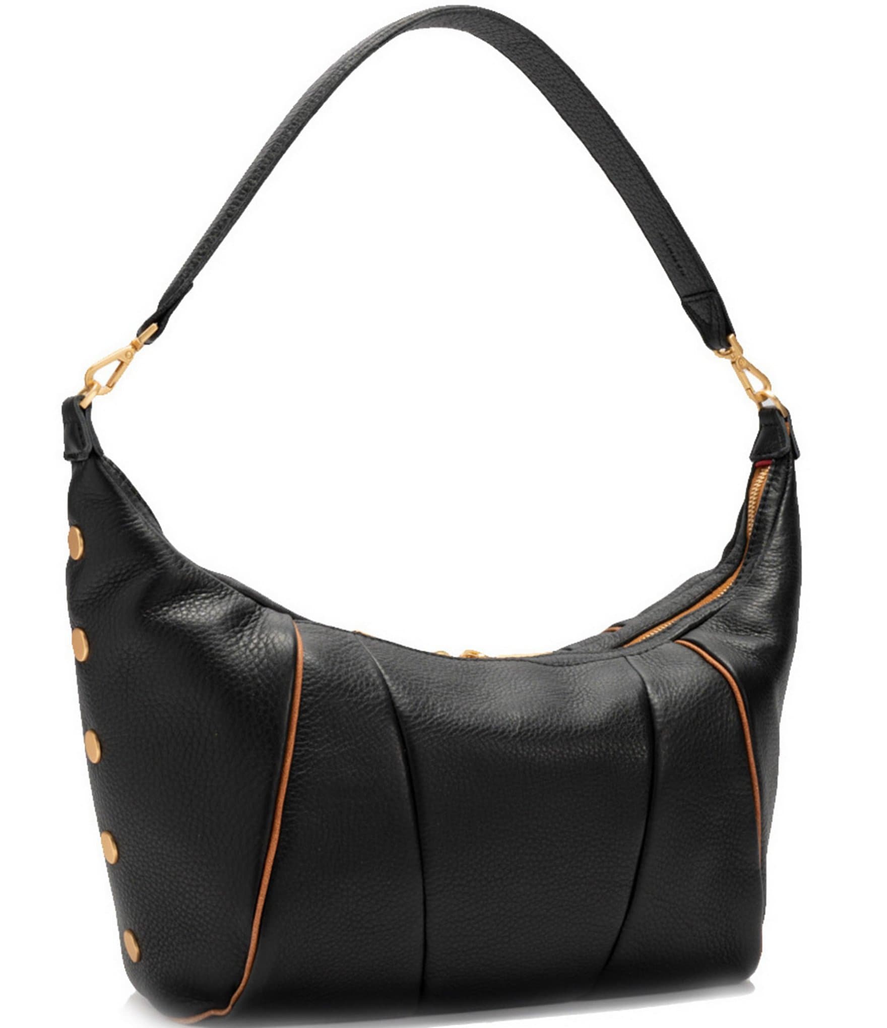 Hammitt Brown Trim Morgan Leather Gold Studded Shoulder Hobo Bag