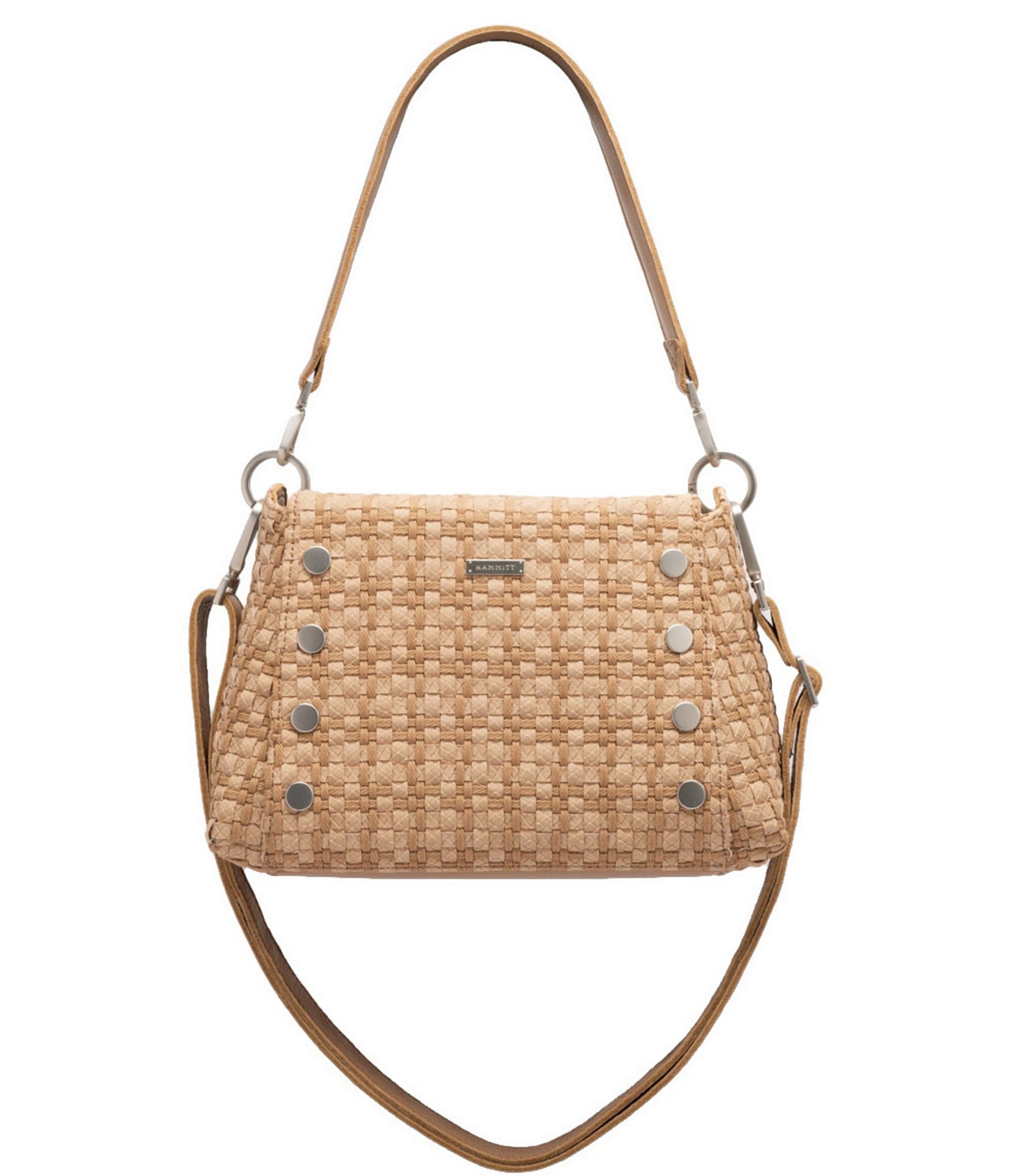 Hammitt Contrast Woven Bryant Medium Studded Leather Shoulder Satchel Bag