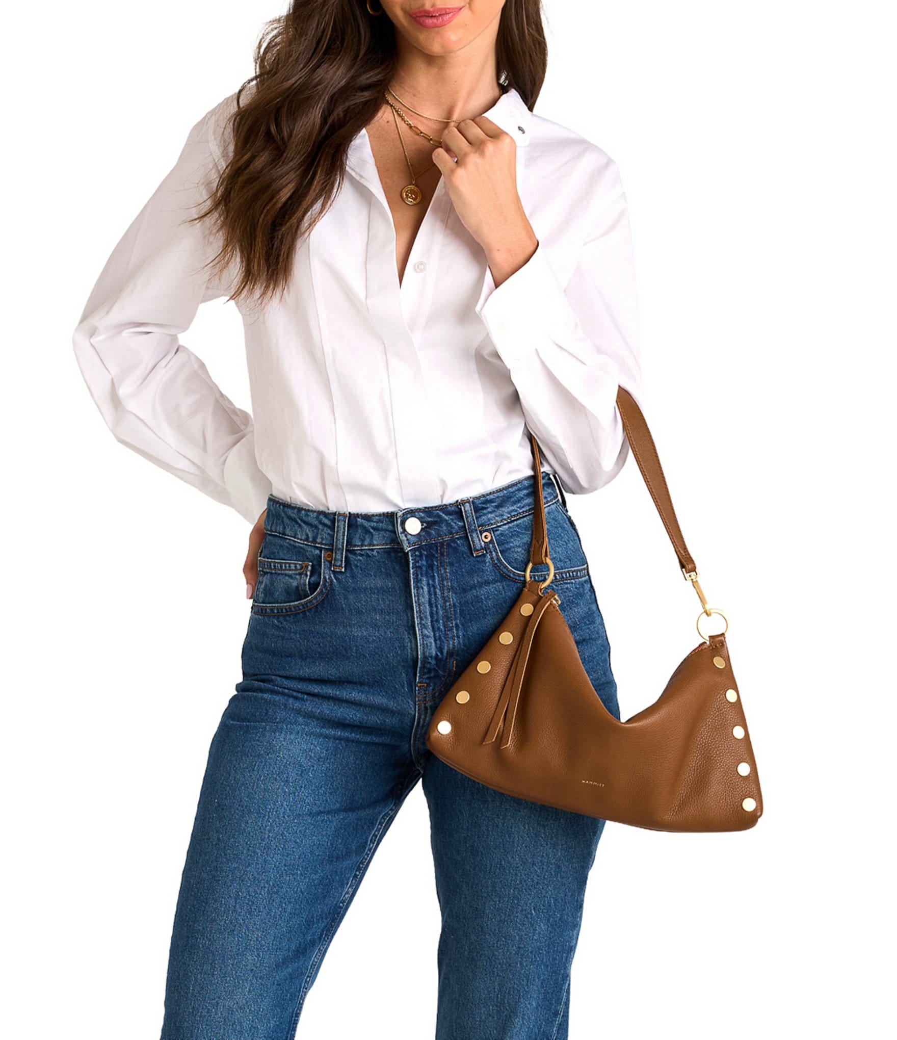 Hammitt Kyle Medium Gold Stud Slouch Shoulder Bag