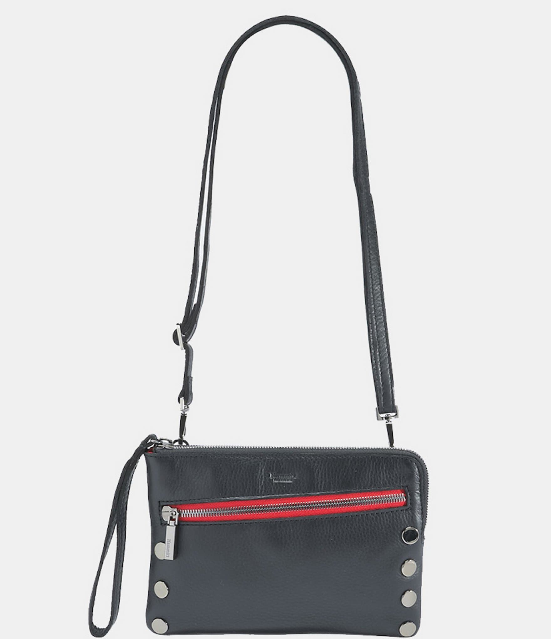 Hammitt Nash Small Convertible Red Zipper Gunmetal Hardware Black Leather Crossbody Bag