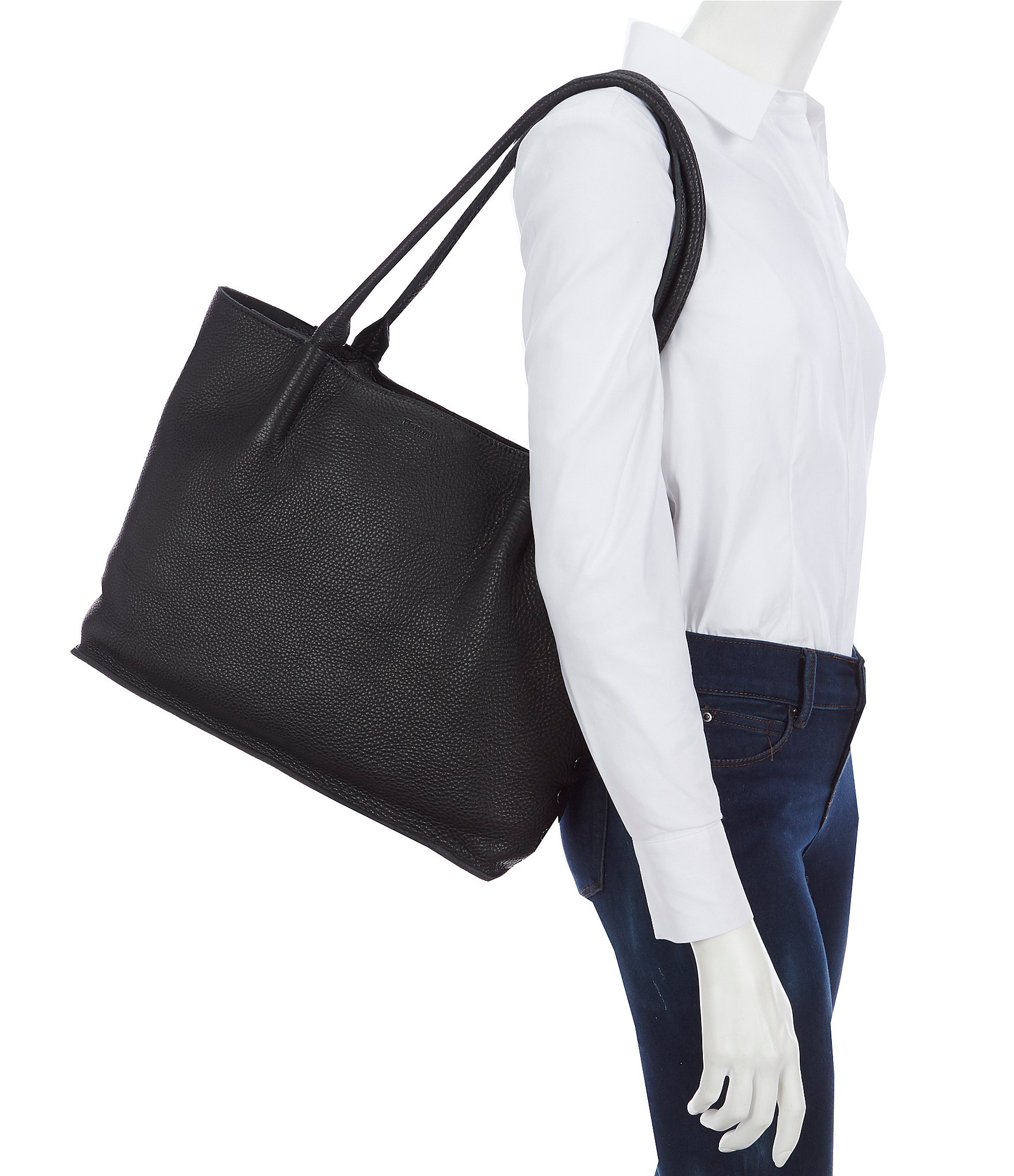 Hammitt Oliver Black Rivet Pebble Leather Snap Tote Bag