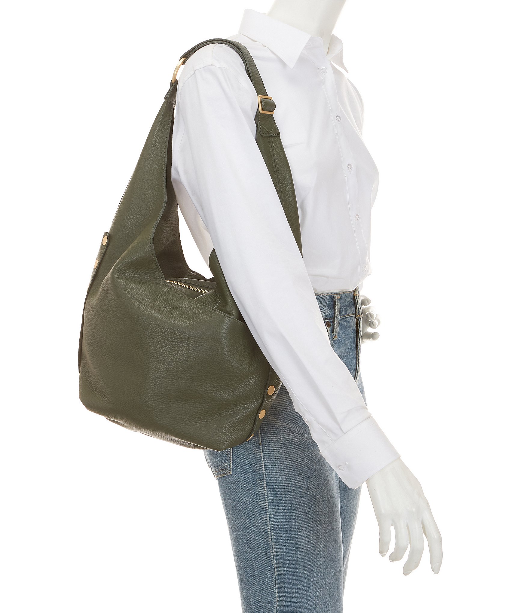 Hammitt Tom Gold Stud Slouchy Zip Hobo Bag