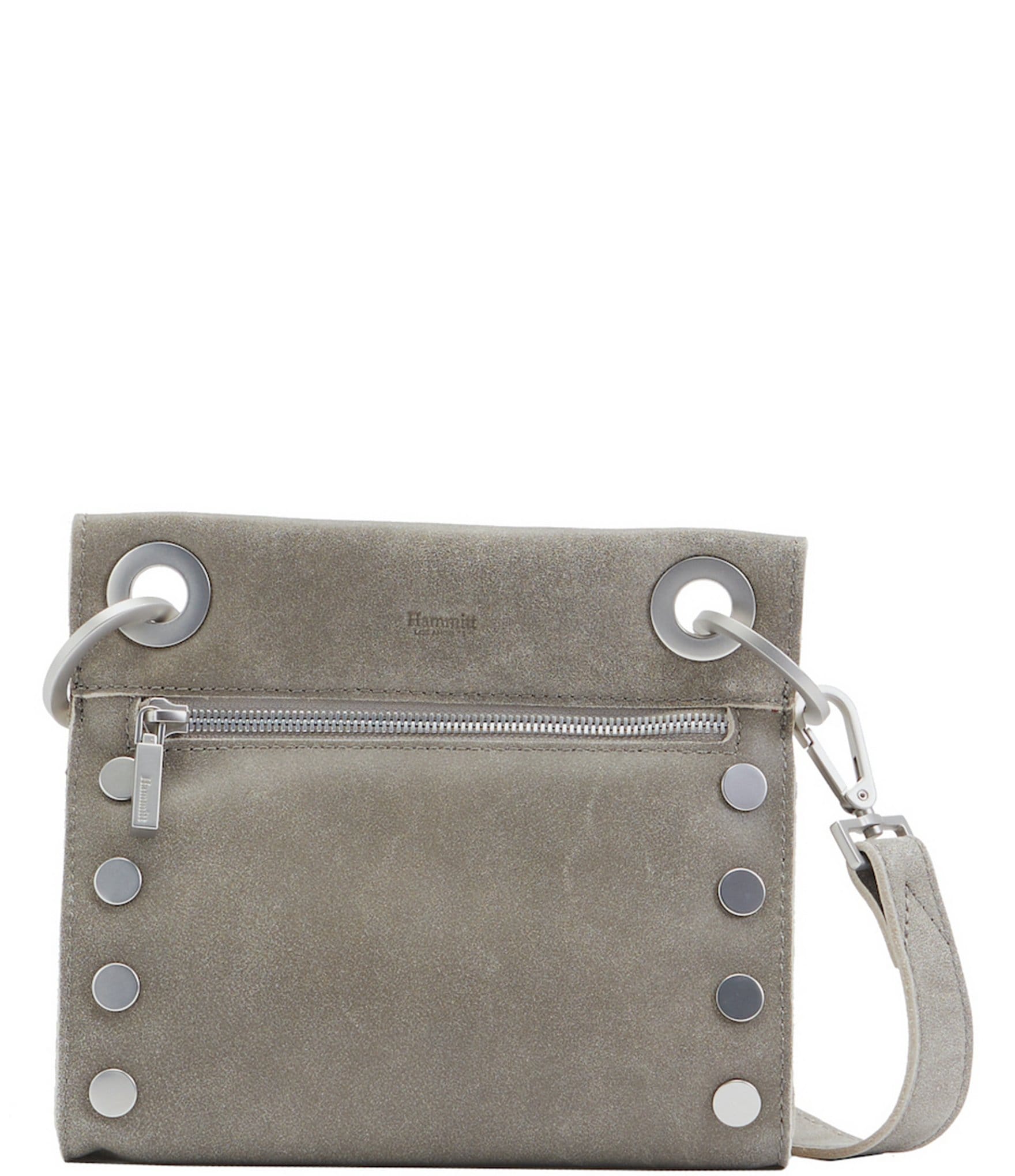 Hammitt Tony Grommet Studded Pewter Leather Crossbody Bag