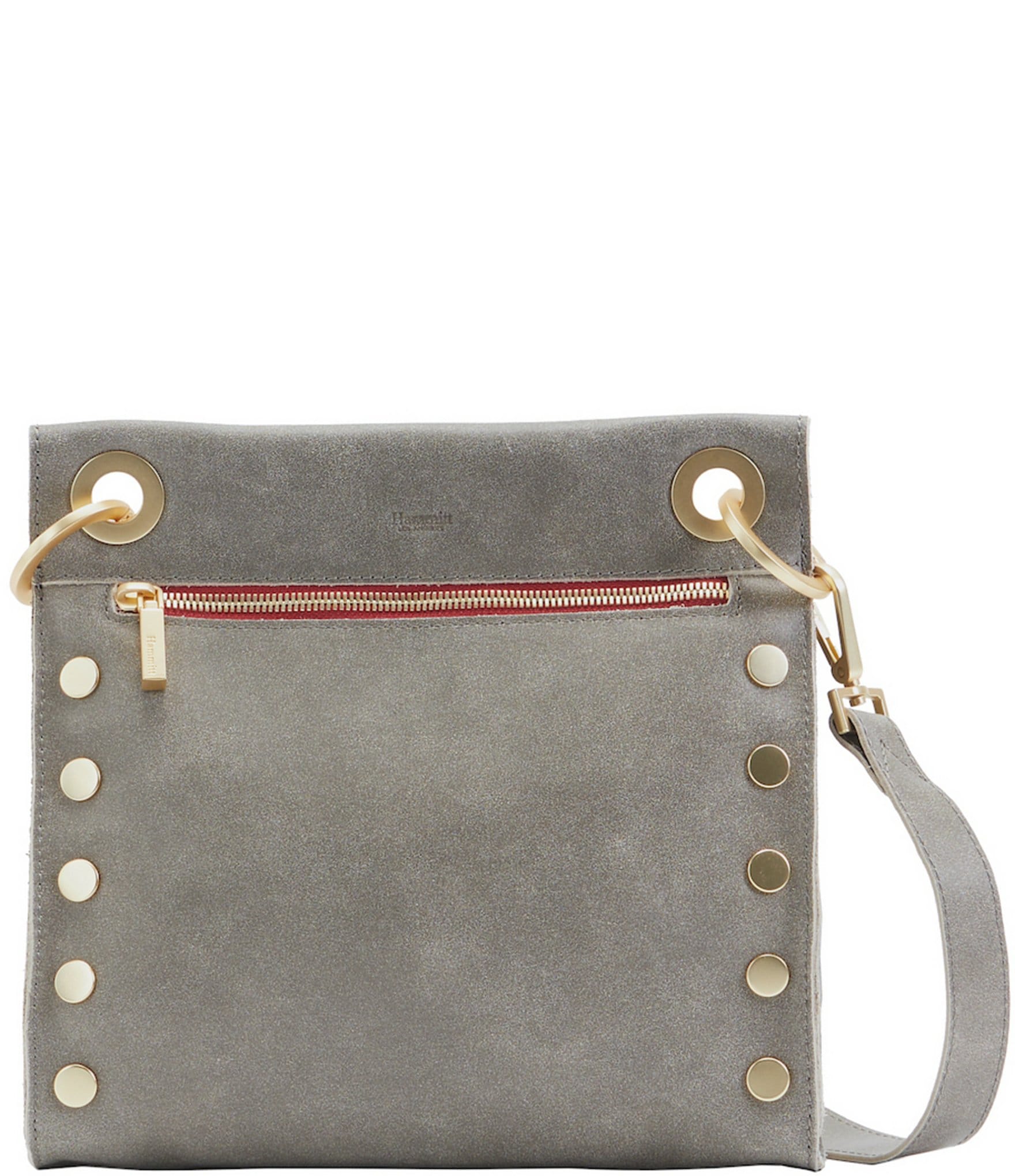 Hammitt Tony Medium Leather Gold Studded Red Zipper Crossbody Bag