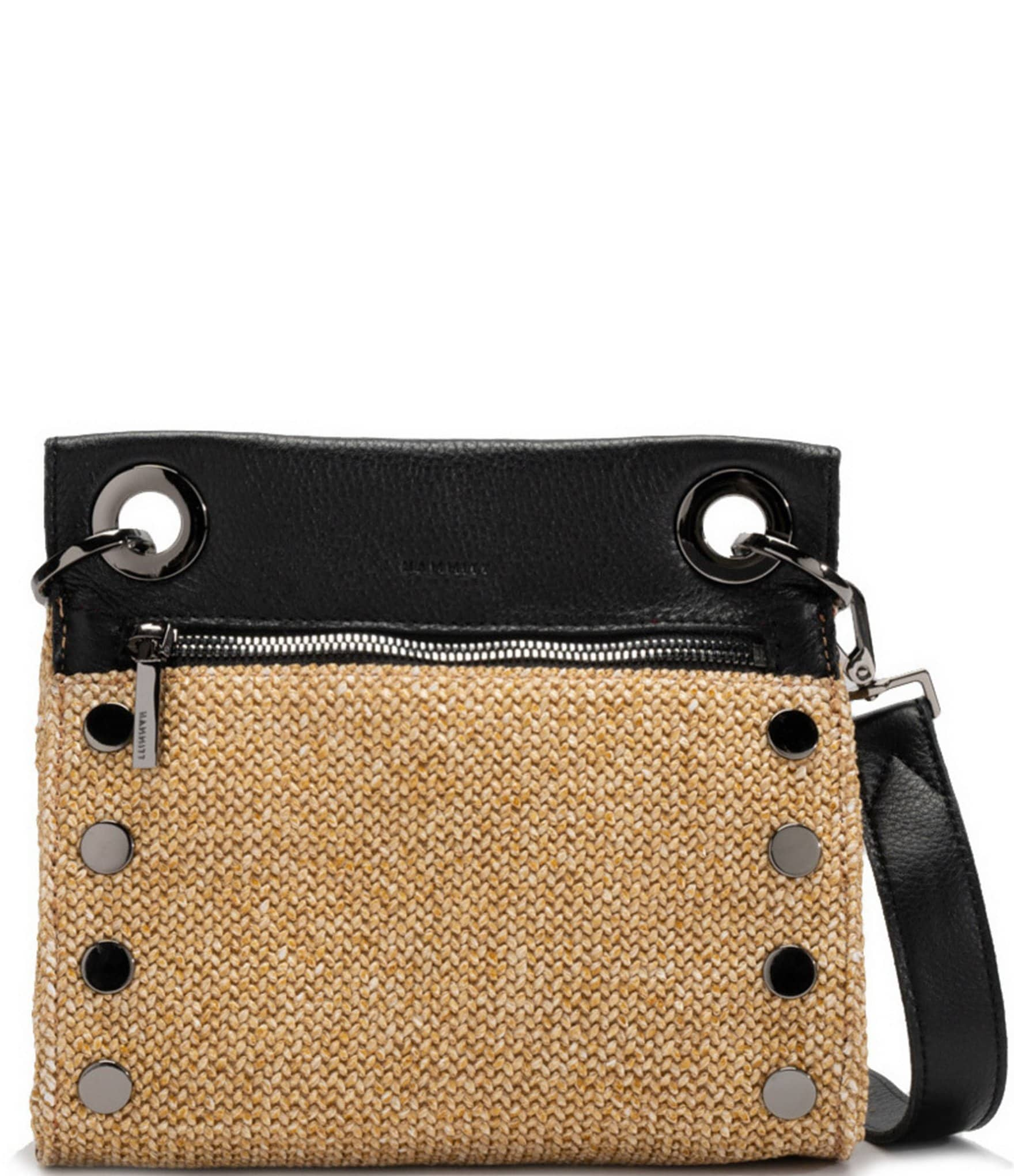 Hammitt Tony Small Raffia Gunmetal Studded Crossbody Bag