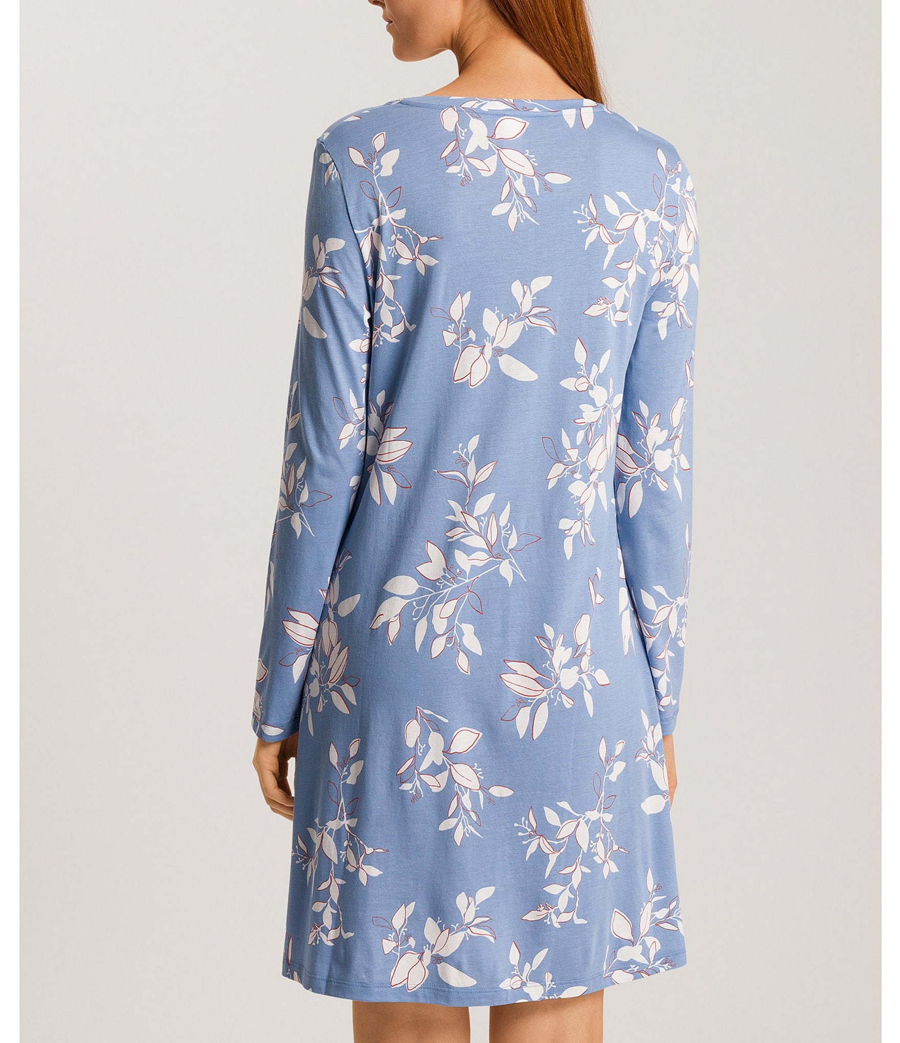 Hanro Floral Jersey Knit Long Sleeve V-Neck Nightgown