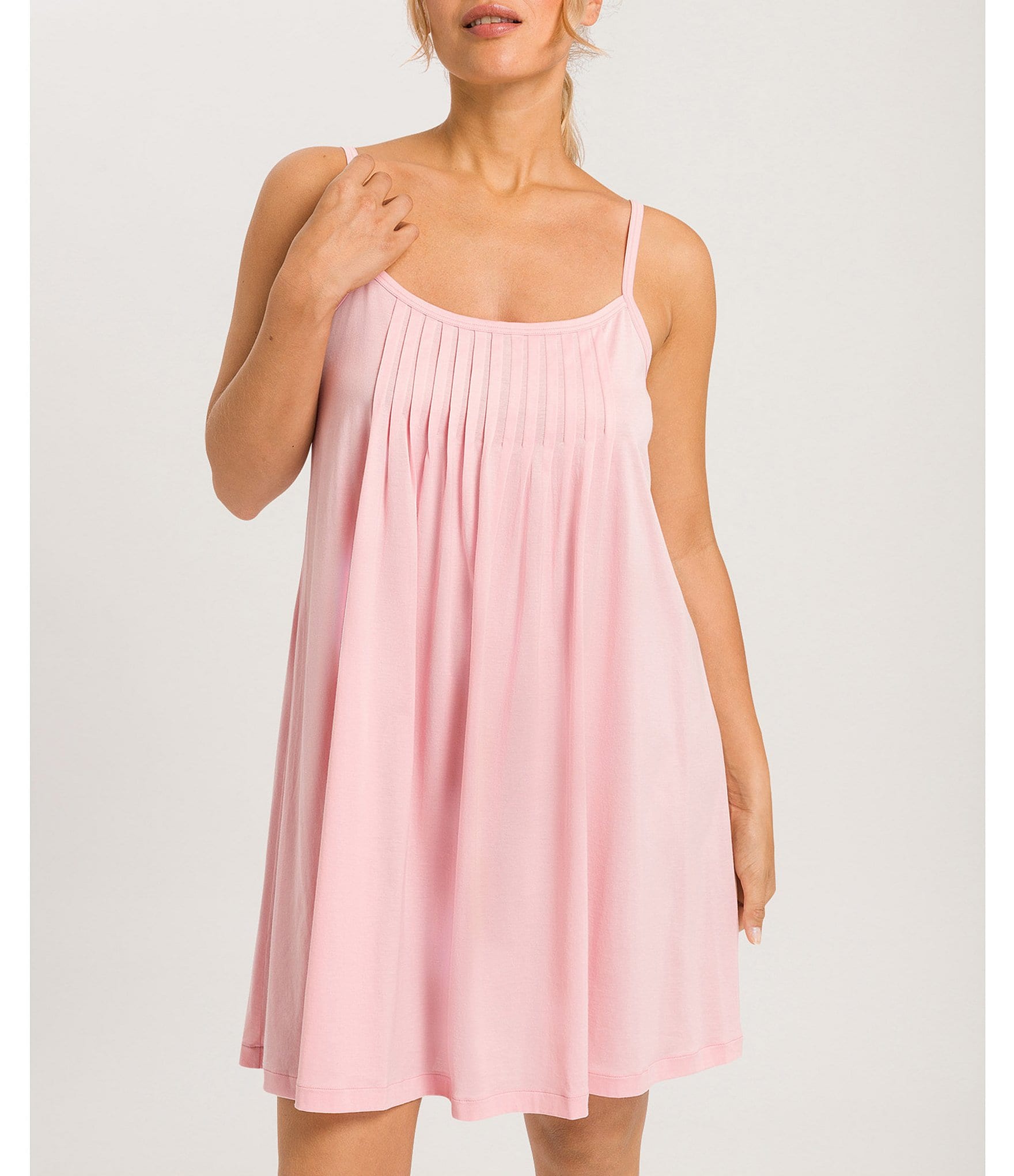 Hanro Juliet Pleated Jersey Knit Scoop Neck Sleeveless Babydoll Nightgown