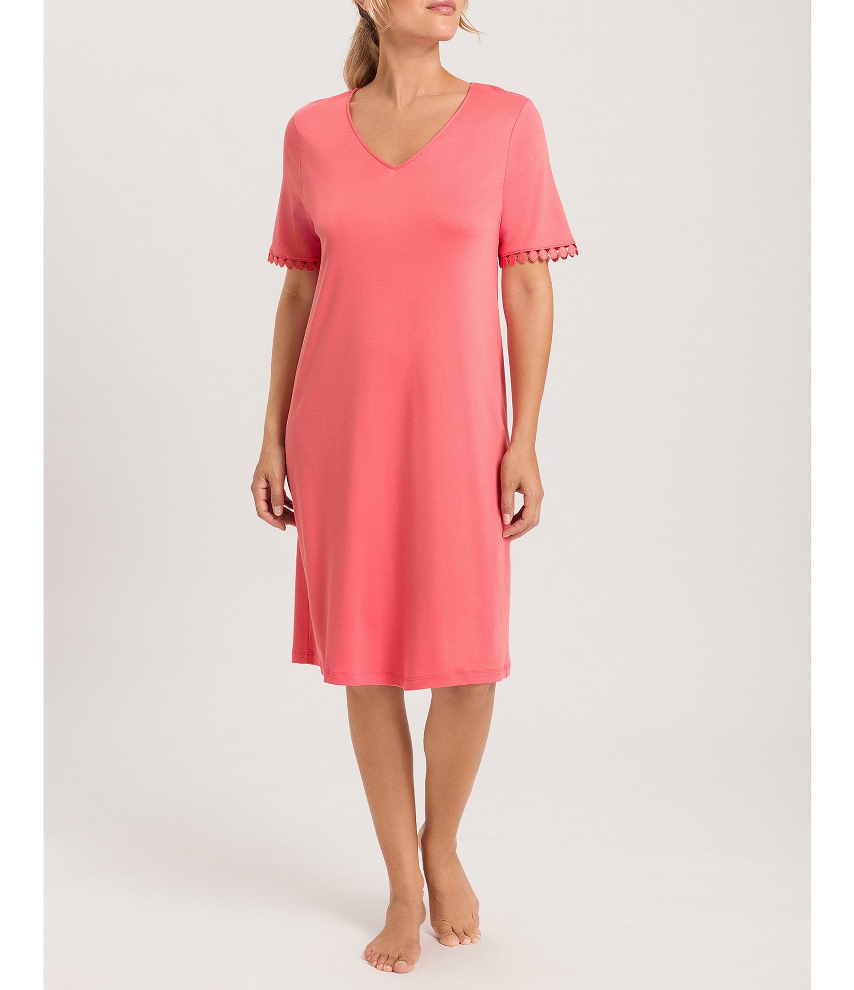 Hanro Rosa Short Sleeve Cotton Knit Nightgown