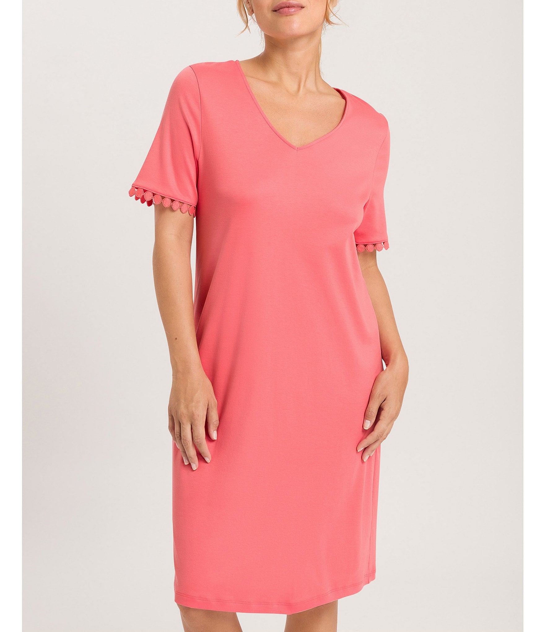 Hanro Rosa Short Sleeve Cotton Knit Nightgown