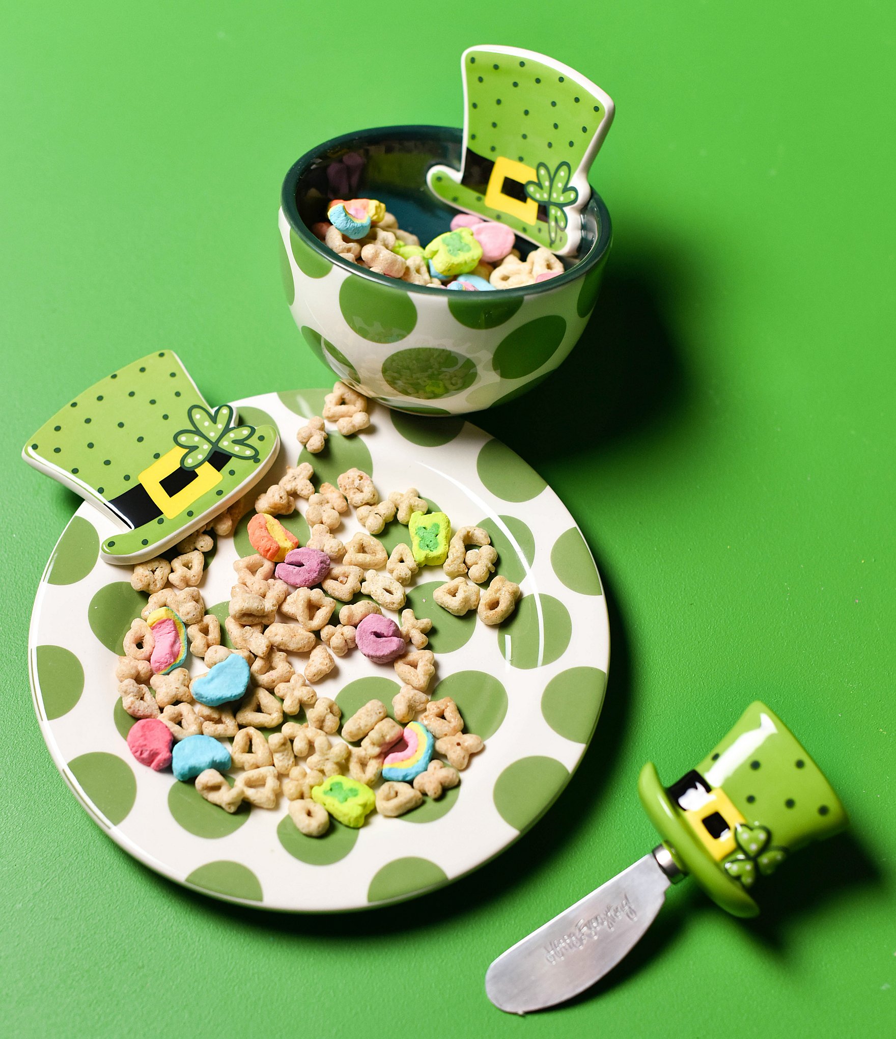 Happy Everything! Leprechaun Hat Embellishment Plate, Bowl & Spreader Set