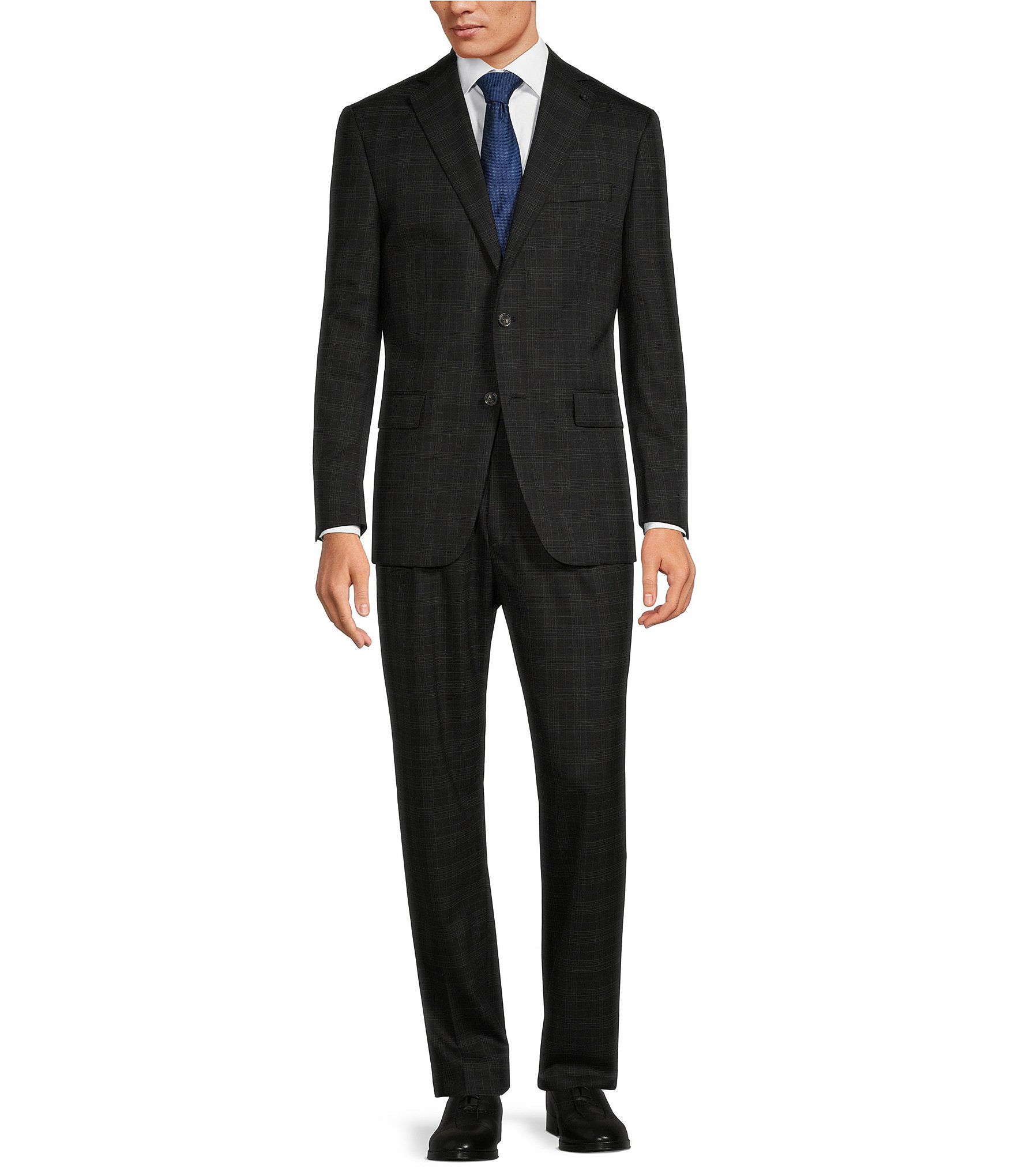 Hart Schaffner Marx Chicago Fit Pleated Black Plaid Performance Wool 2 ...