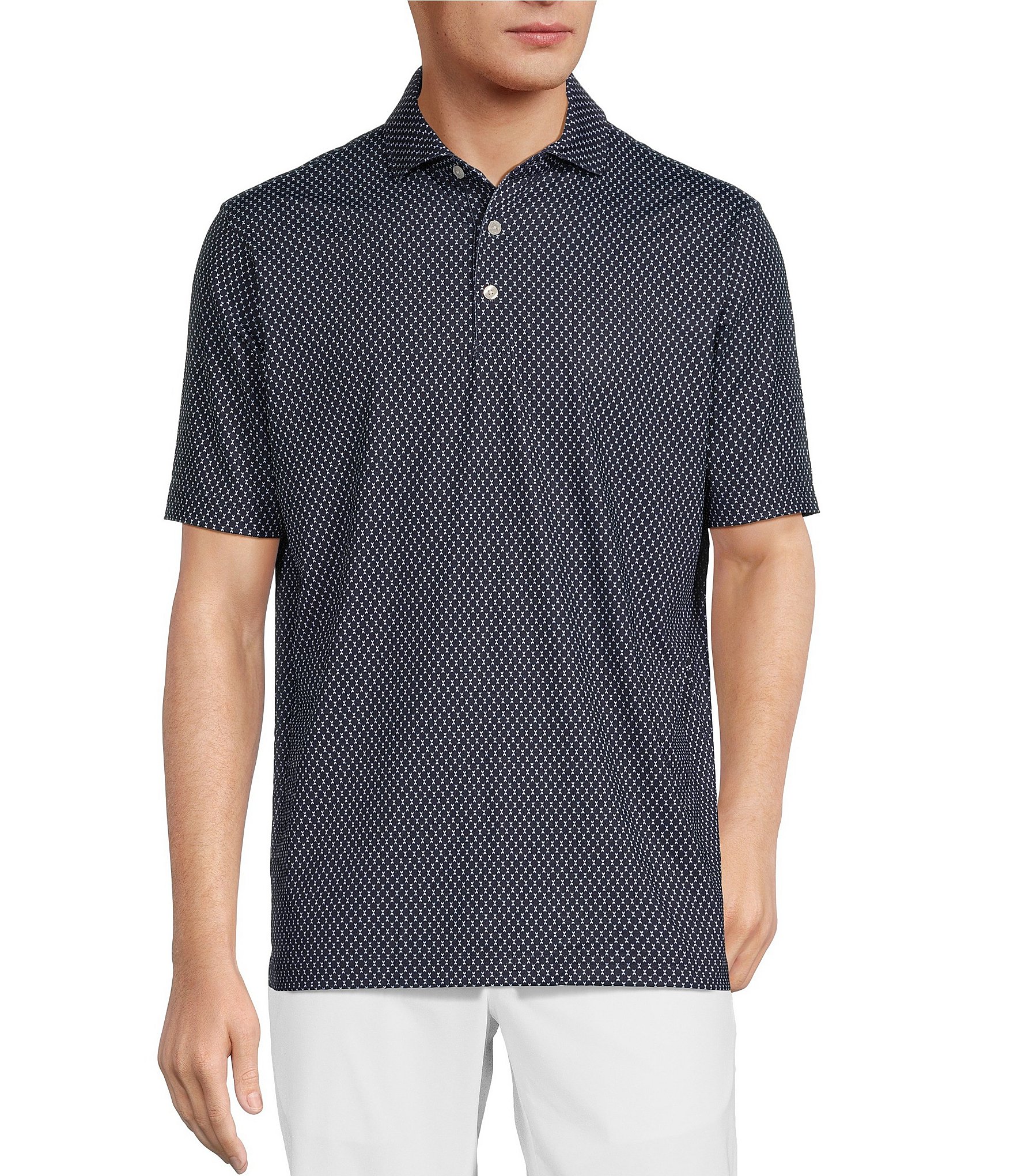 Hart Schaffner Marx Luxury Performance Short Sleeve Jersey Knit Printed Polo Shirt