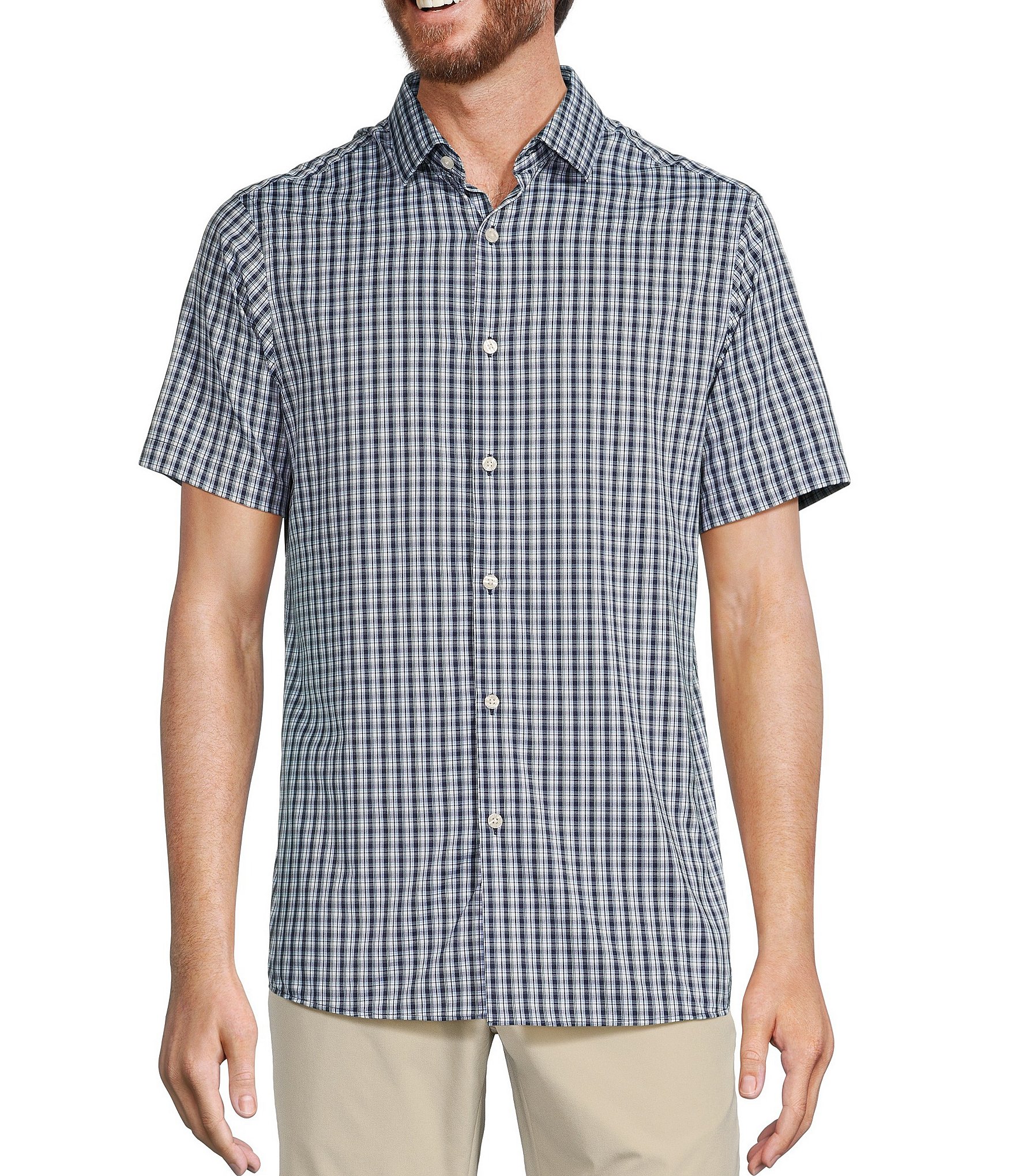 Hart Schaffner Marx Luxury Performance Short Sleeve Mini Check Sport Shirt