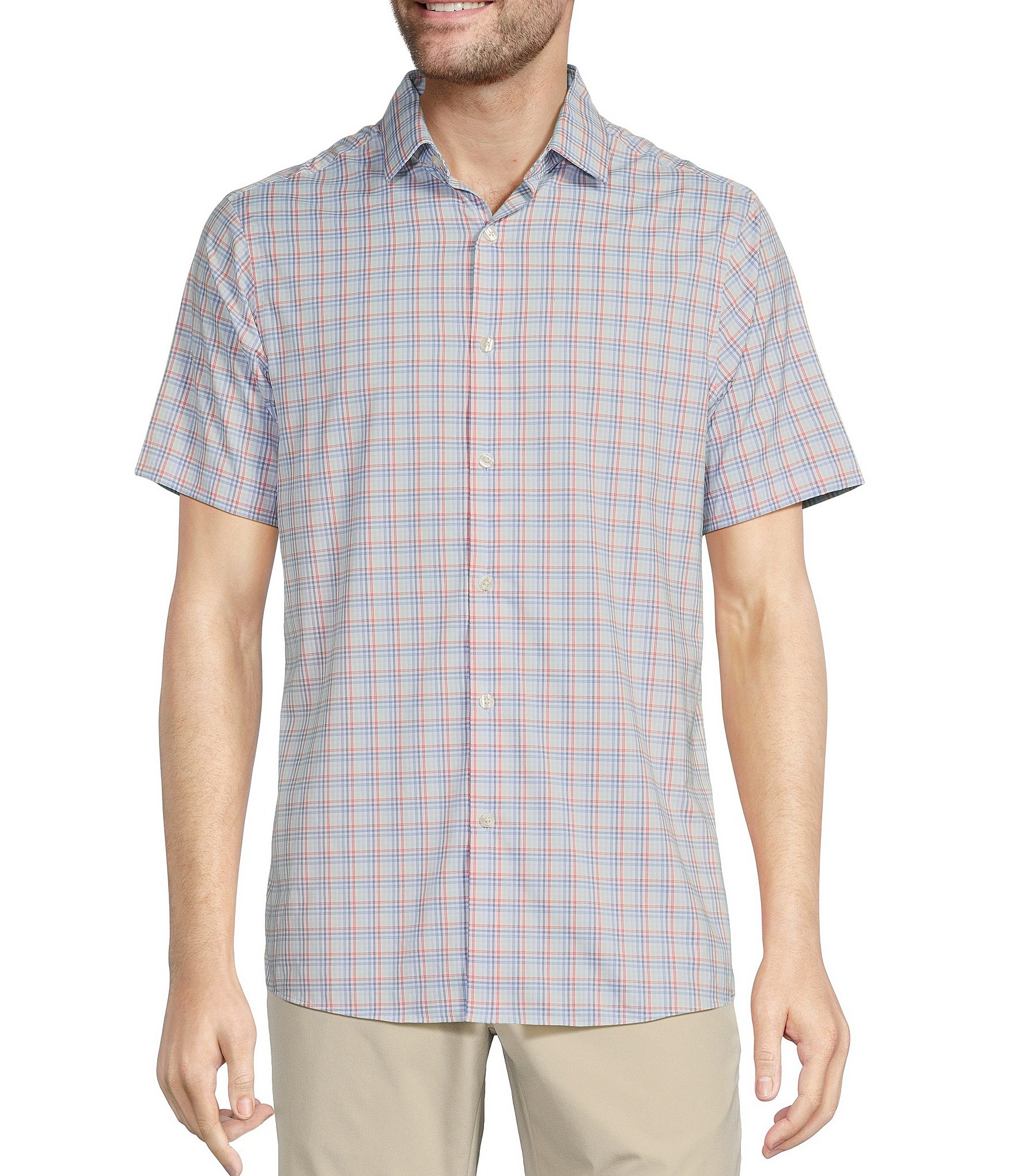 Hart Schaffner Marx Luxury Performance Short Sleeve Multi Plaid Sport ...