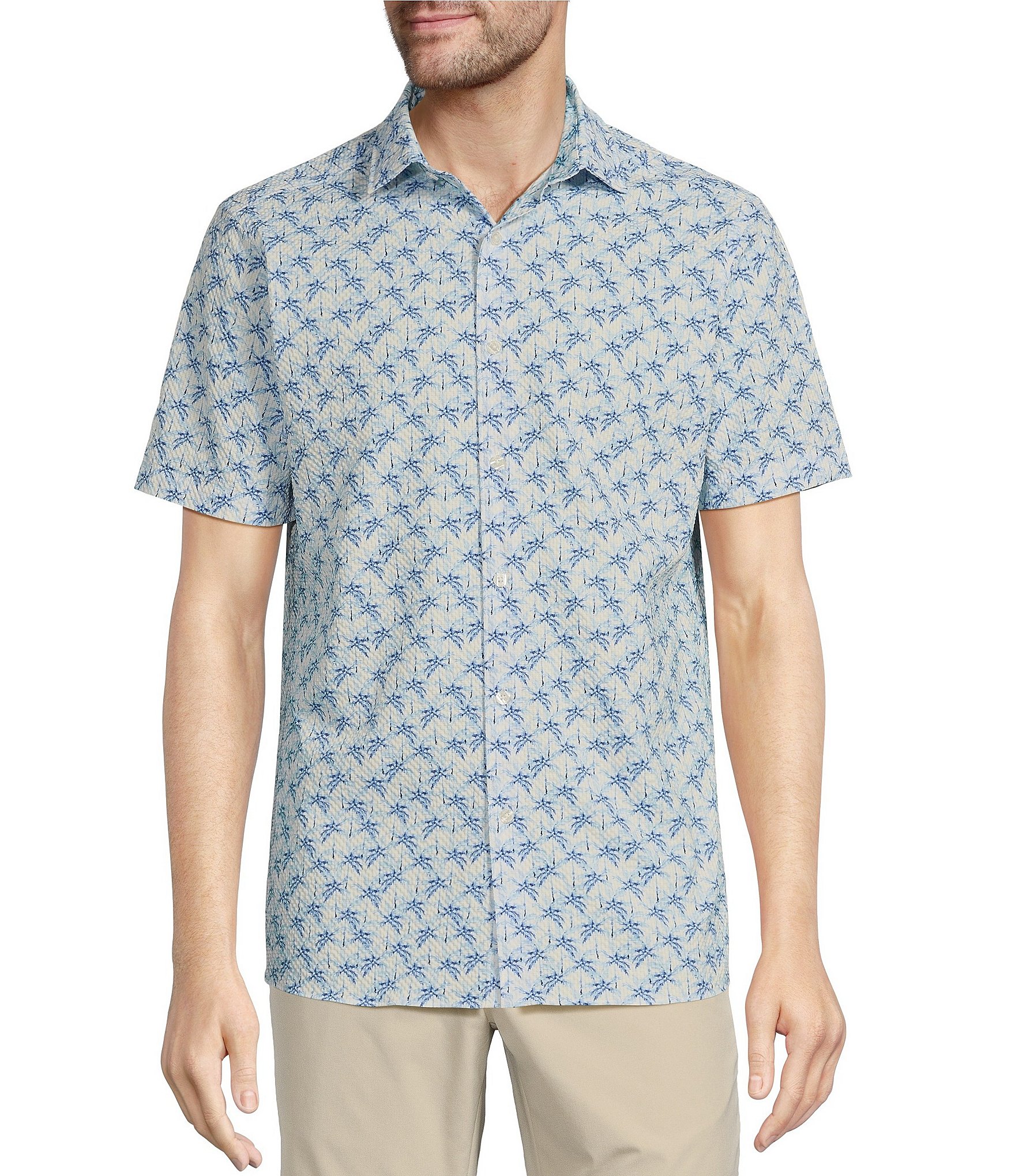 Hart Schaffner Marx Luxury Performance Short Sleeve Palm Printed Sportshirt