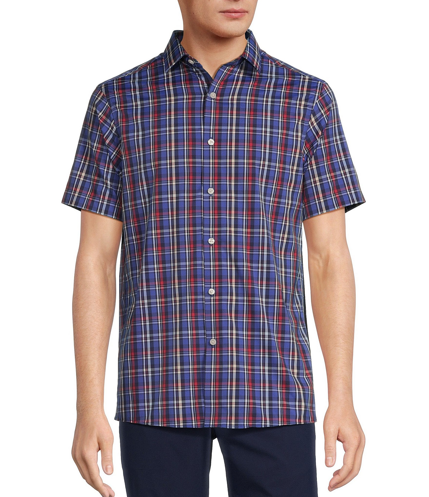 Hart Schaffner Marx Luxury Performance Short Sleeve Plaid Sport Shirt ...