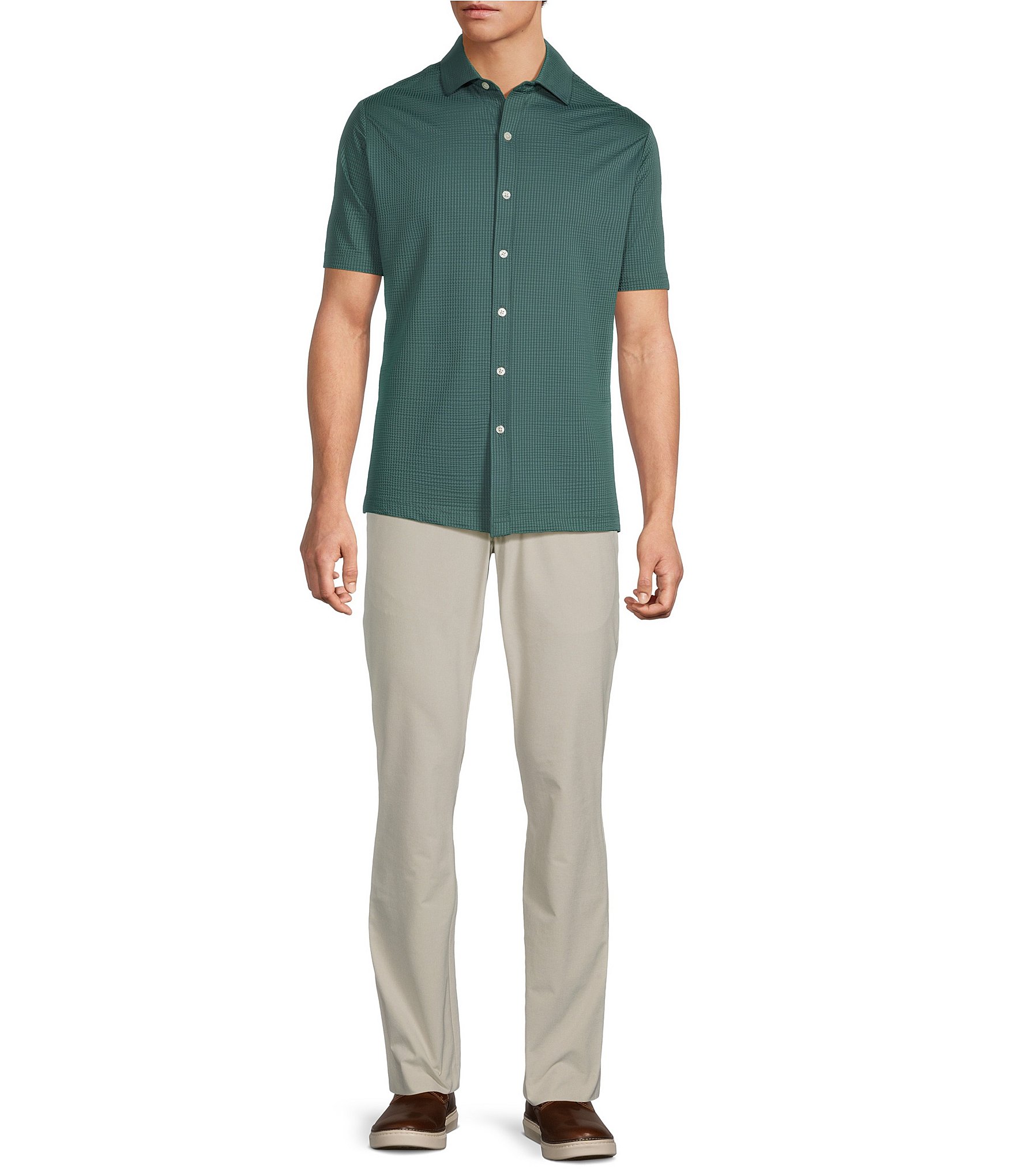 Hart Schaffner Marx Luxury Performance The Driver Short Sleeve Solid Button Front Shirt
