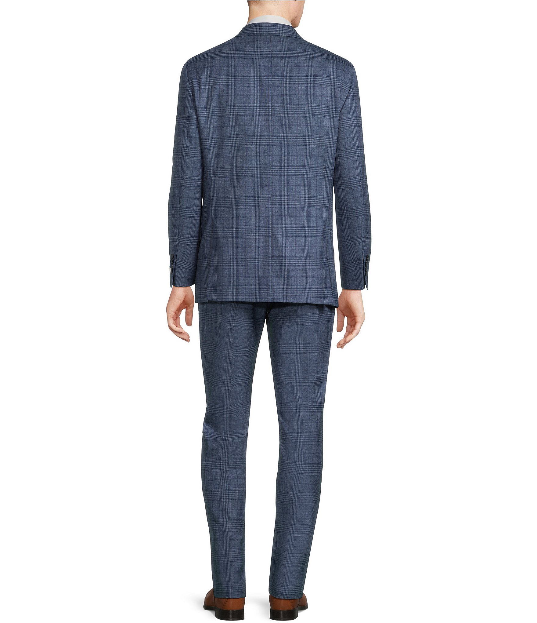 Hart Schaffner Marx New York Modern Fit Flat Front Performance Plaid 2-Piece Suit