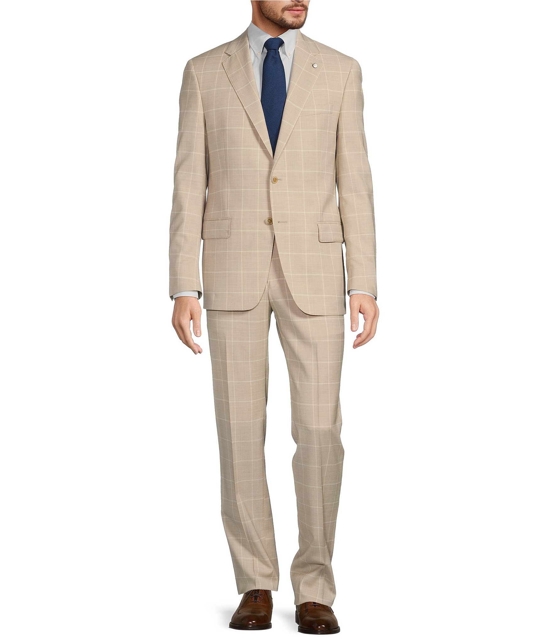 Hart Schaffner Marx New York Modern Fit Flat Front Grid Pattern 2-Piece Suit