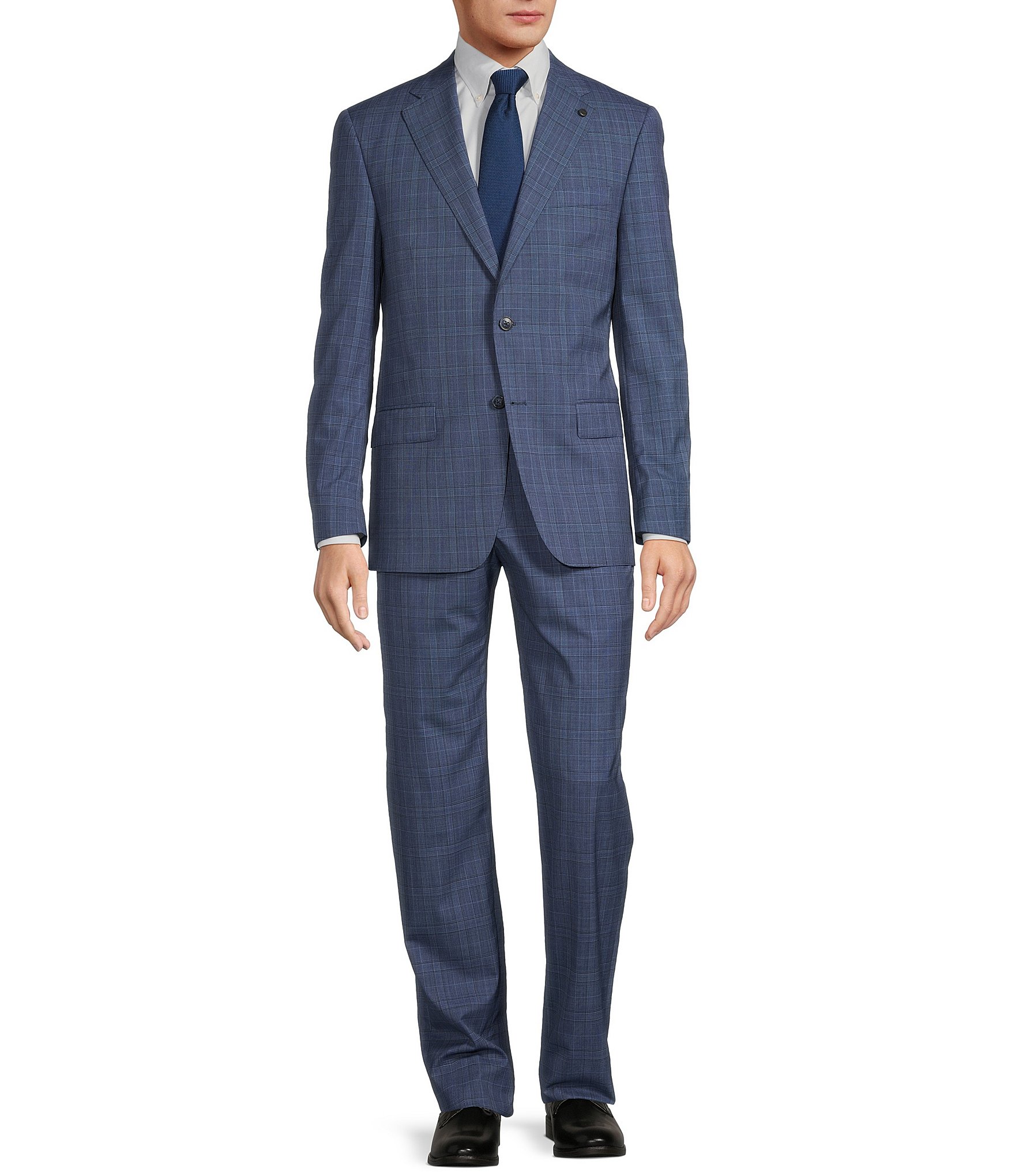 Hart Schaffner Marx New York Modern Fit Flat Front Plaid 2-Piece Suit