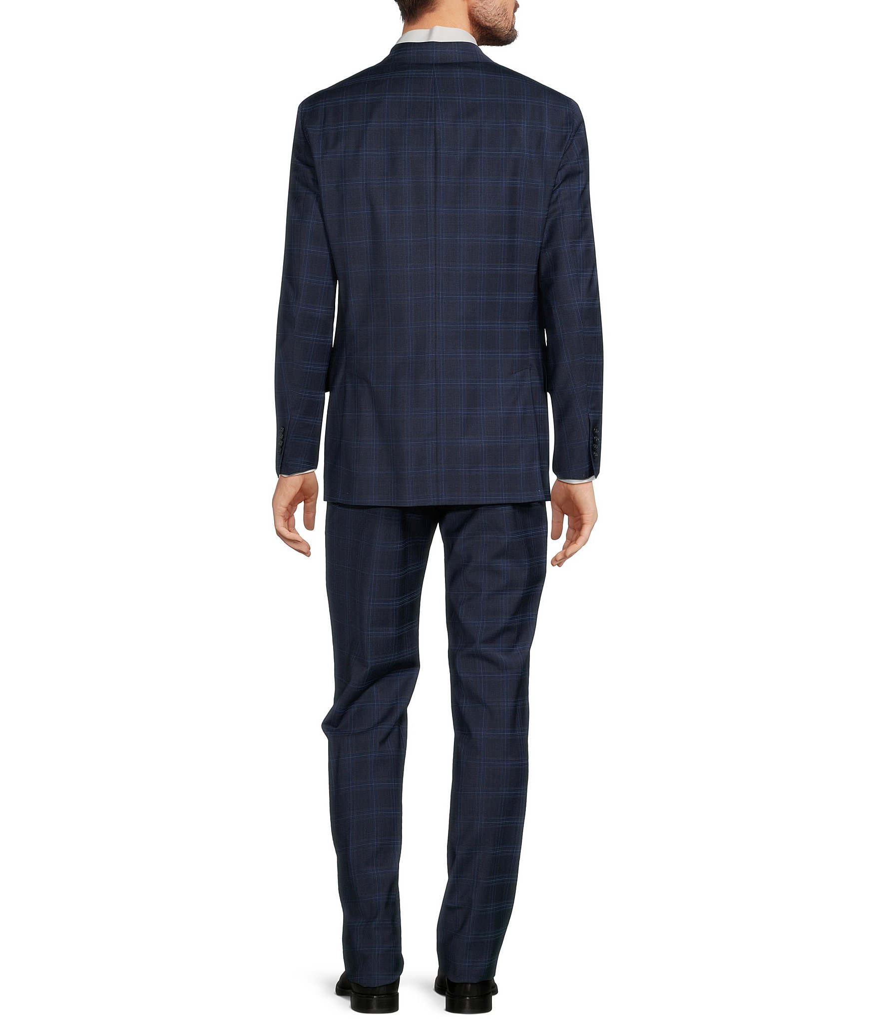 Hart Schaffner Marx New York Modern Fit Flat Front Plaid 2-Piece Suit