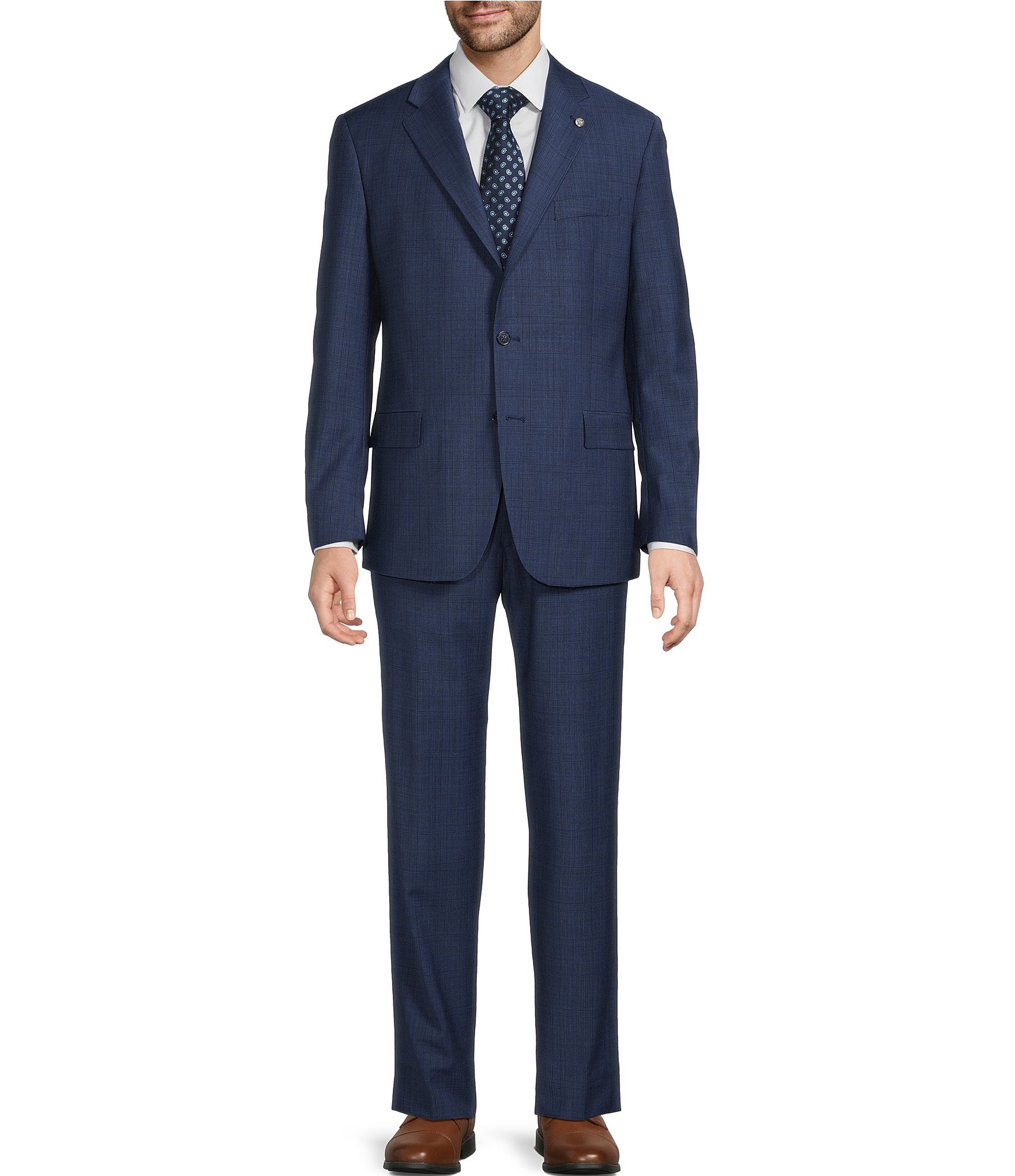Hart Schaffner Marx New York Modern Fit Flat Front Plaid 2-Piece Suit