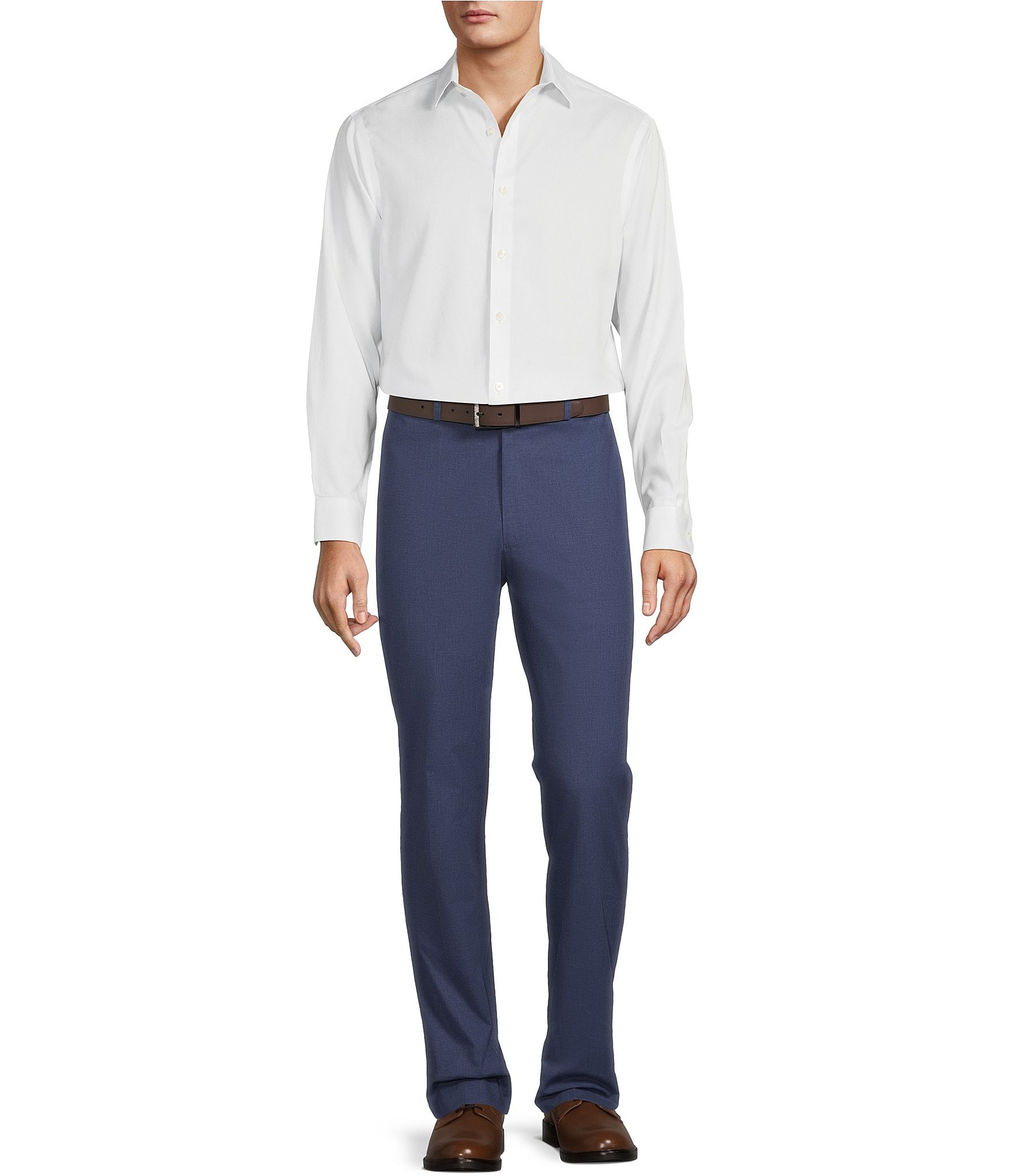 Hart Schaffner Marx New York Modern Fit Stretch Flat Front Solid Dress Pants