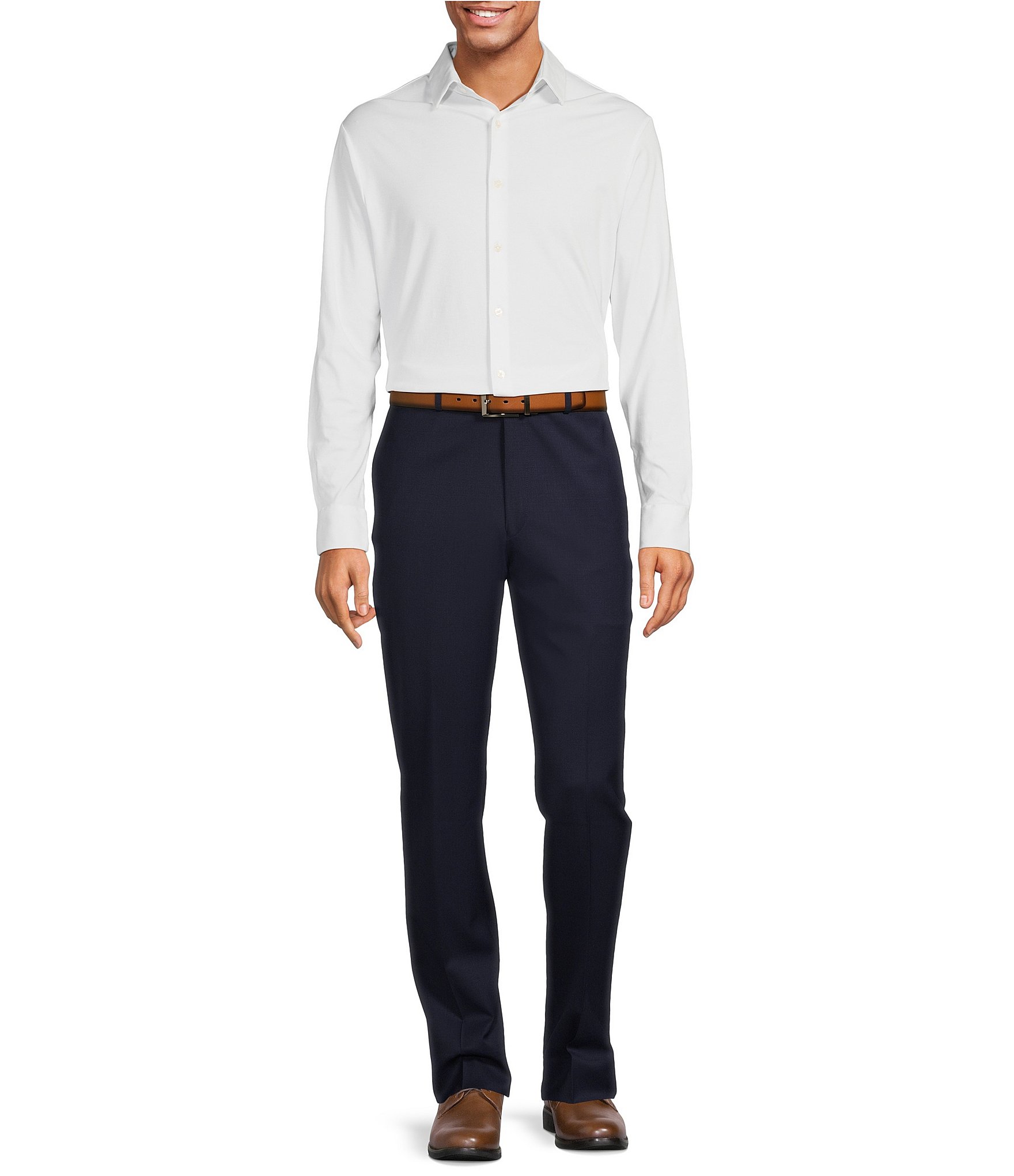 Hart Schaffner Marx New York Modern Fit Flat Front Super Stretch Pre-Tailored Solid Dress Pants