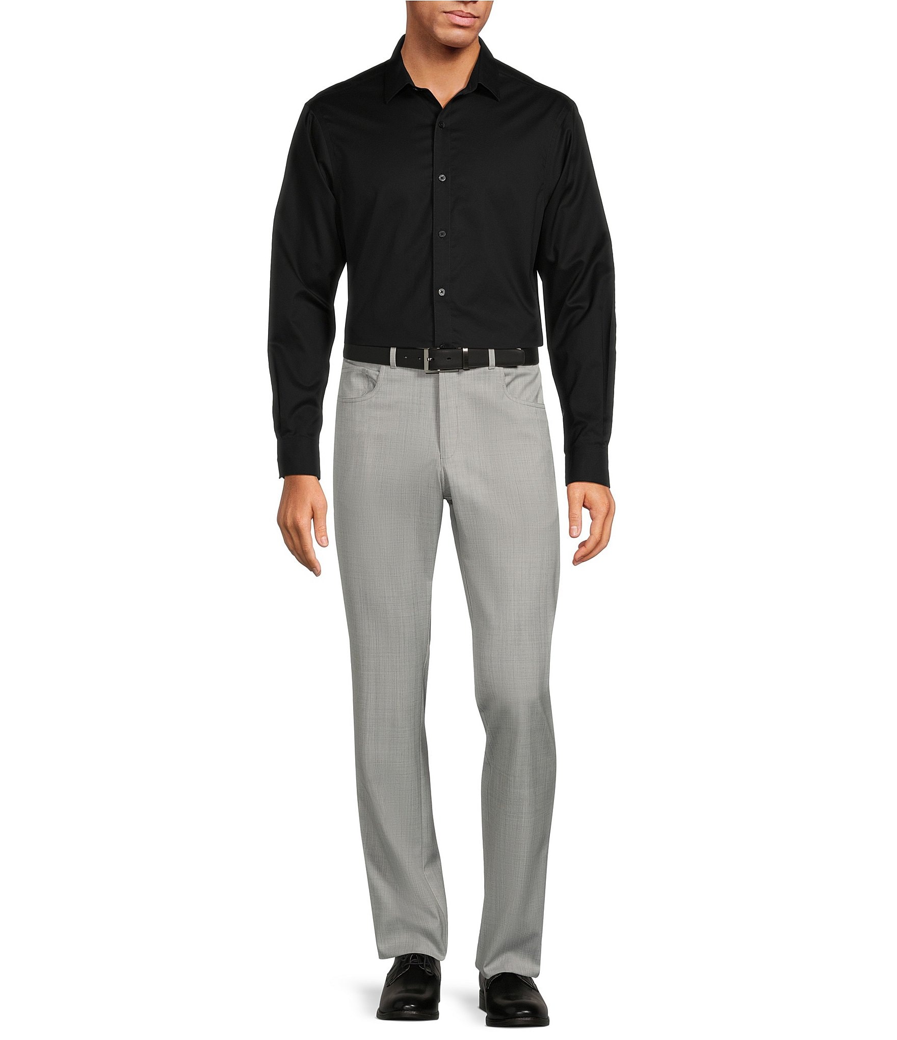 Hart Schaffner Marx New York Modern Fit Flat Front Solid Dress Pants