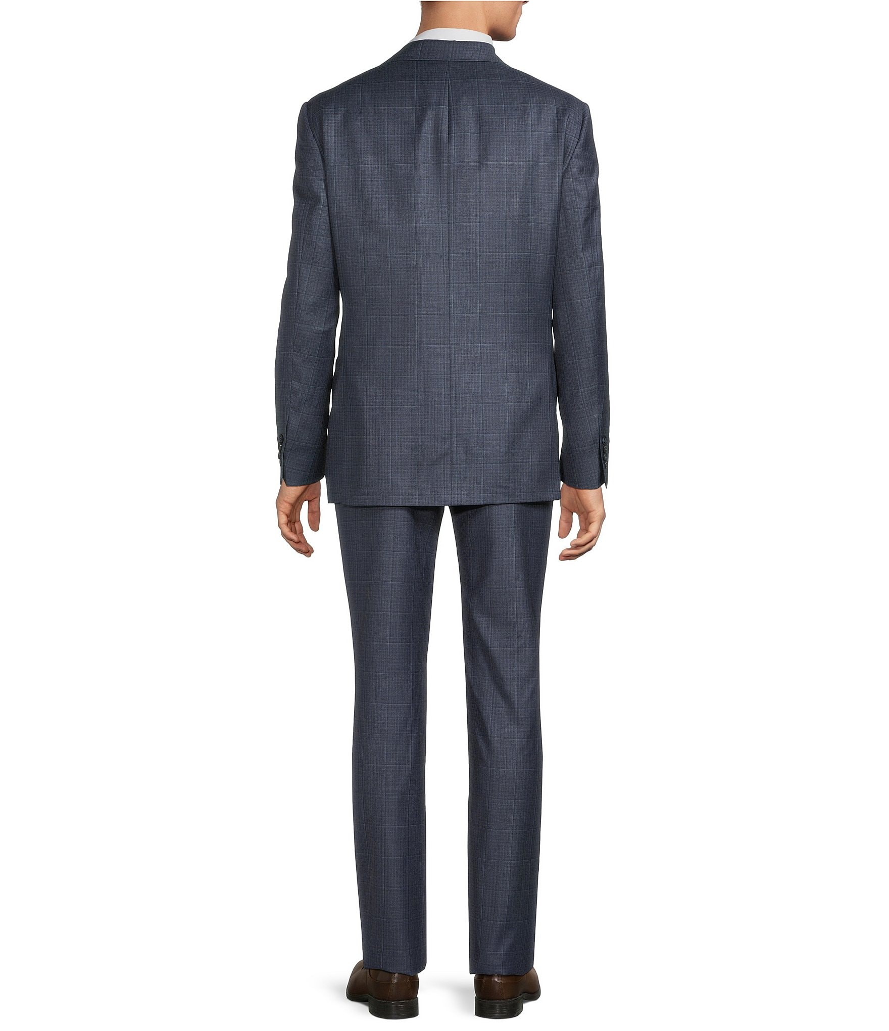 Hart Schaffner Marx New York Modern Fit Flat Front Windowpane Wool 2-Piece Suit