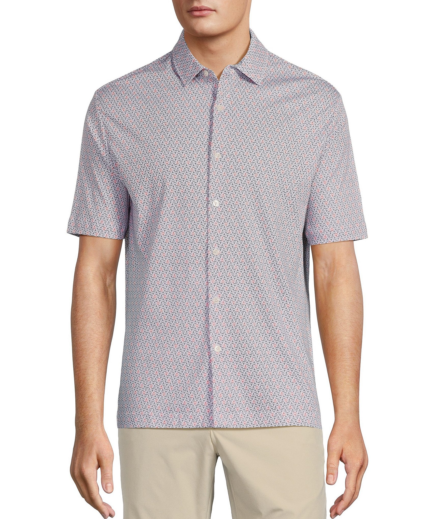 Hart Schaffner Marx Shoreline Collection Short Sleeve Anchor Geo HartSoft Coatfront Shirt