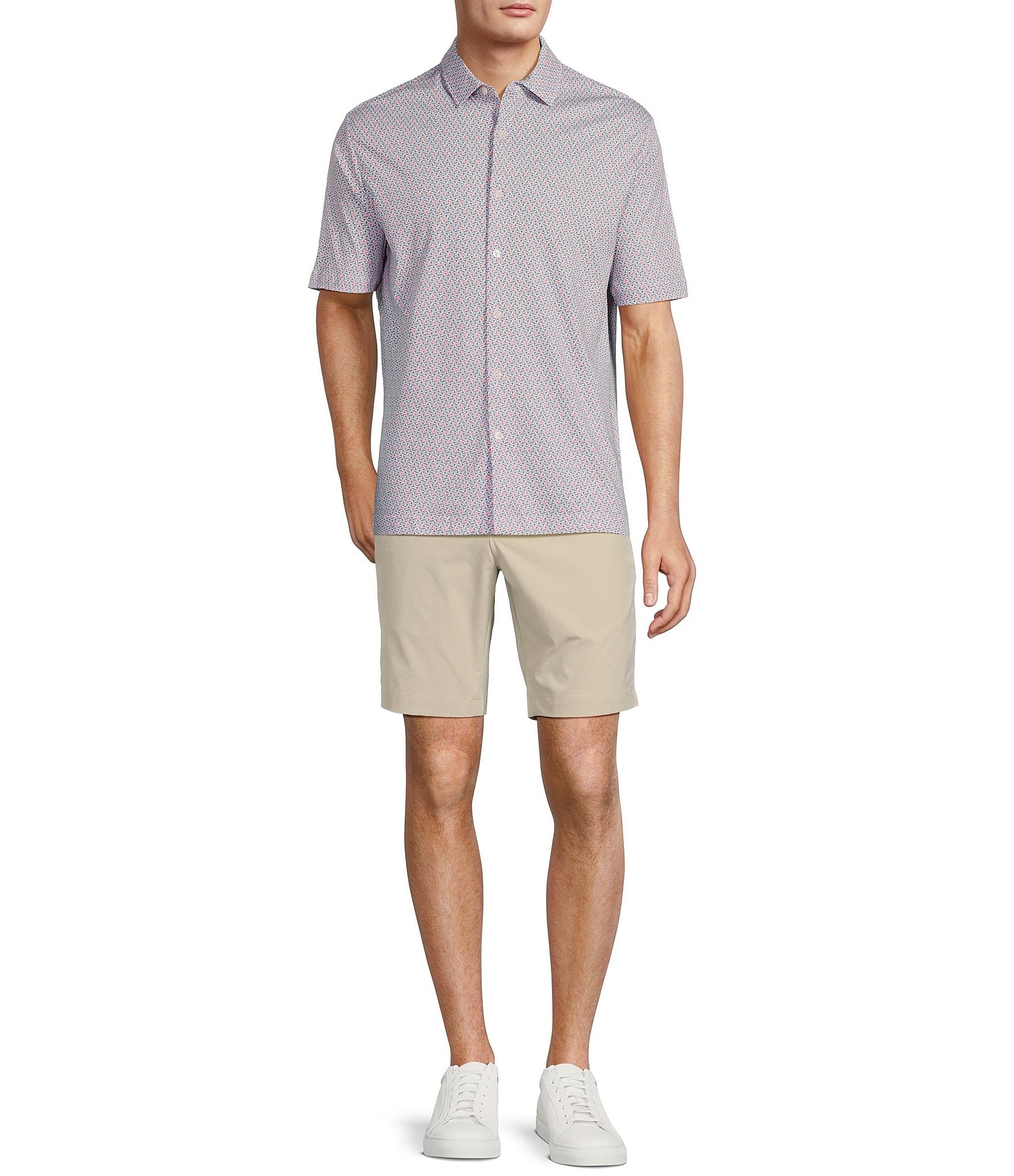 Hart Schaffner Marx Shoreline Collection Short Sleeve Anchor Geo HartSoft Coatfront Shirt