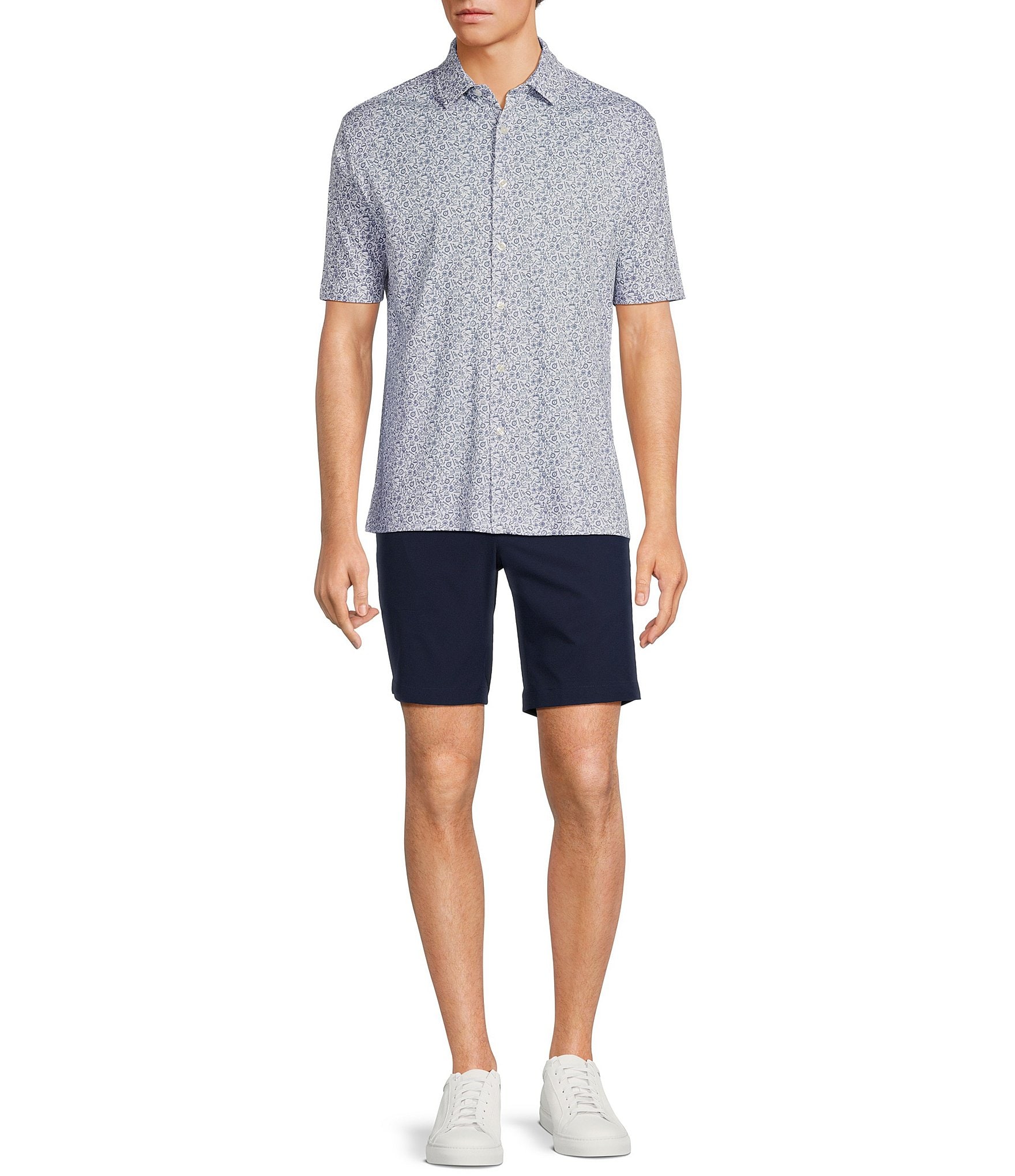 Hart Schaffner Marx Shoreline Collection Short Sleeve Printed HartSoft Knit Coatfront Shirt