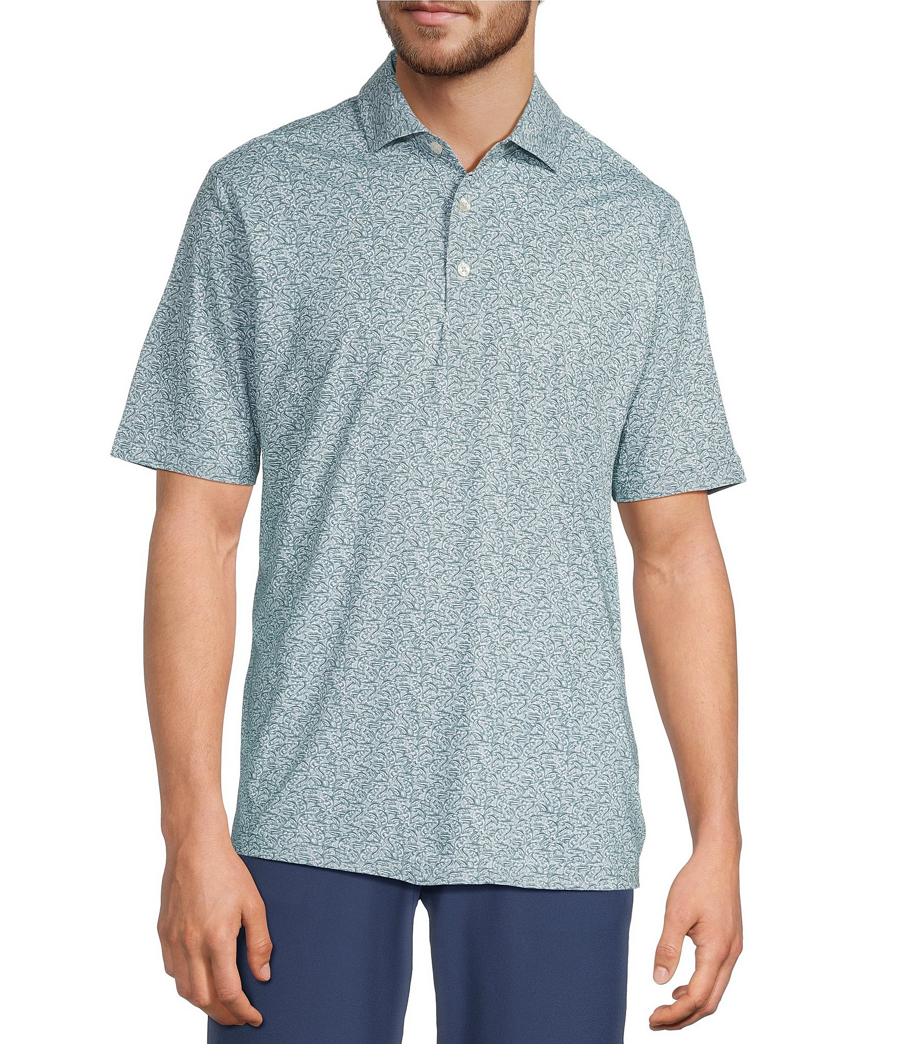 Hart Schaffner Marx Short Sleeve Luxury Performance Fish Print Polo