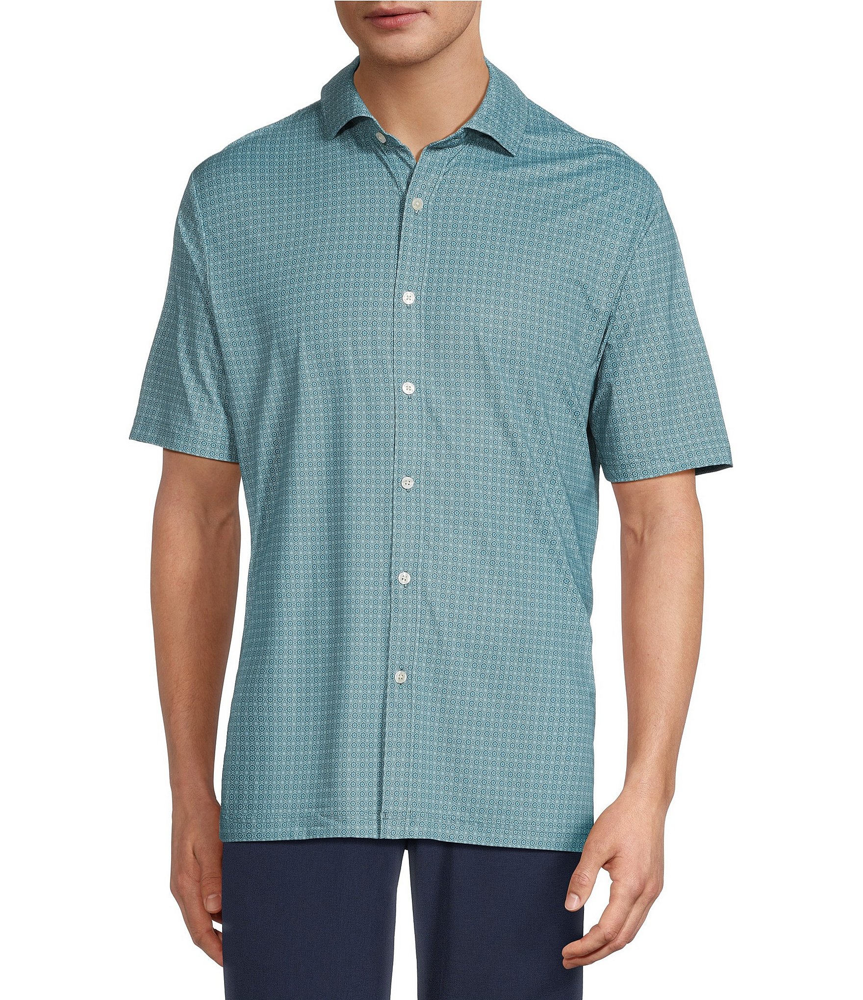 Hart Schaffner Marx Short Sleeve Luxury Performance Geo Print Button Front Shirt