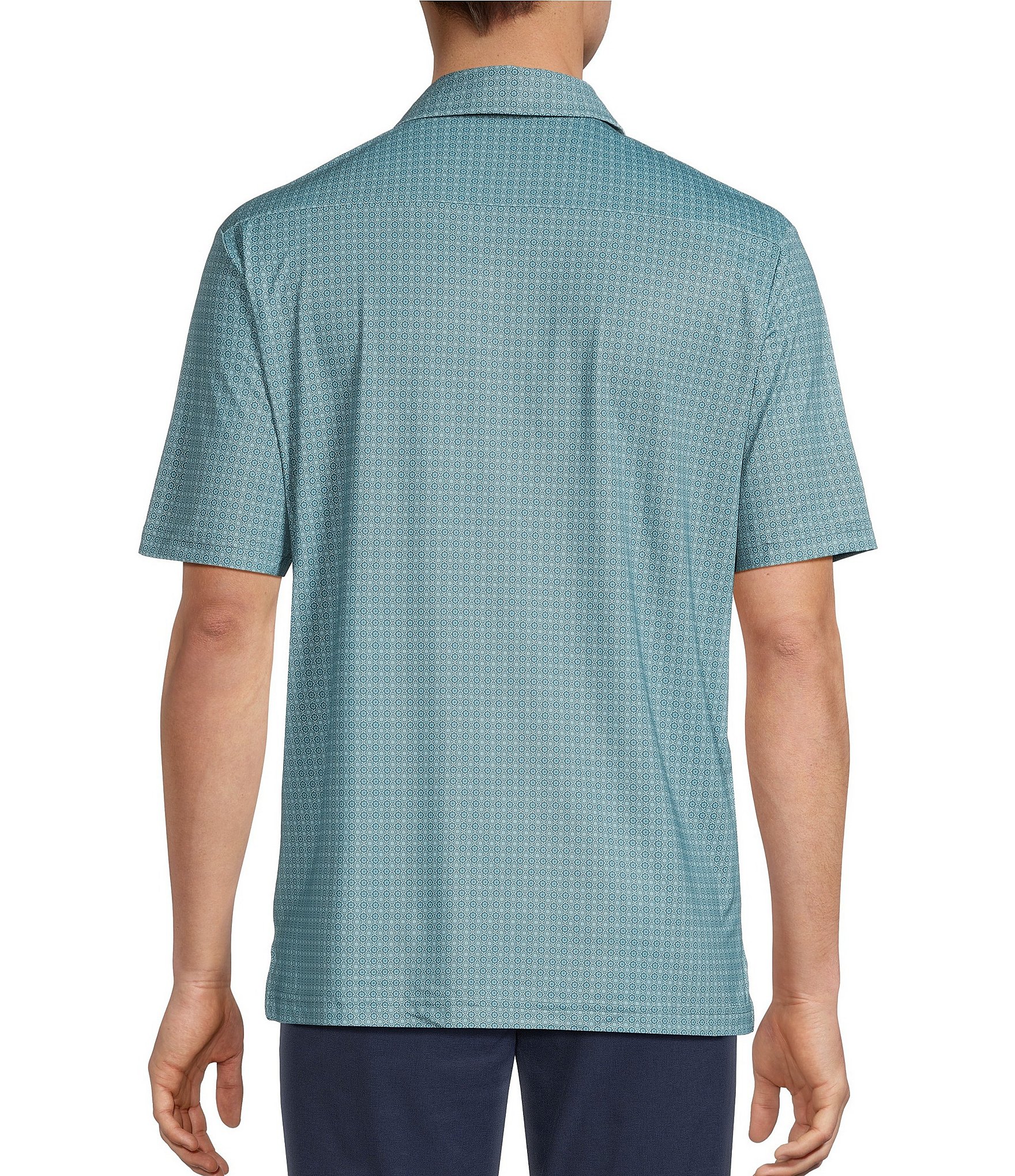 Hart Schaffner Marx Short Sleeve Luxury Performance Geo Print Button Front Shirt