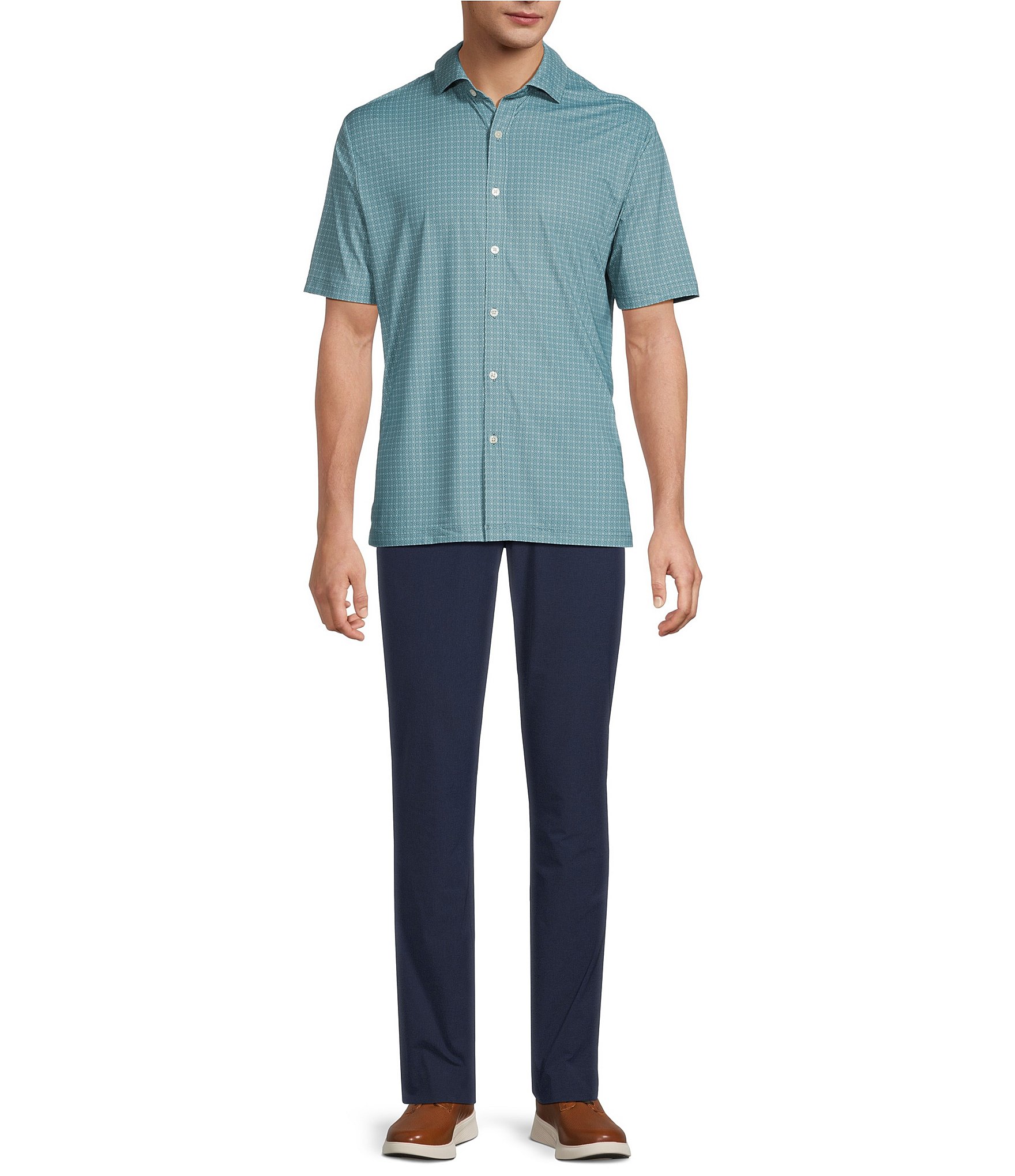 Hart Schaffner Marx Short Sleeve Luxury Performance Geo Print Button Front Shirt