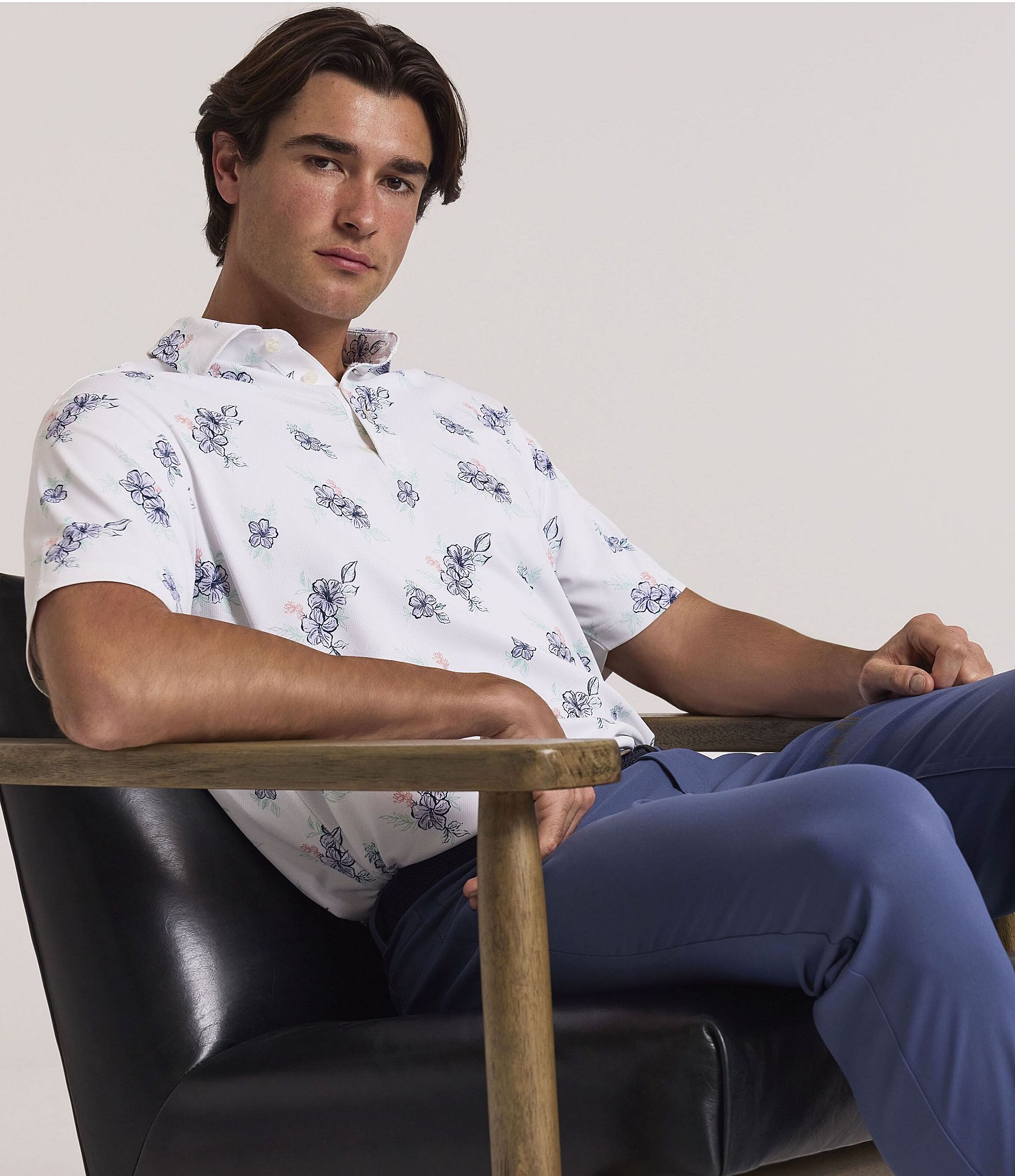 Hart Schaffner Marx Luxury Performance Short Sleeve Textured Floral Polo