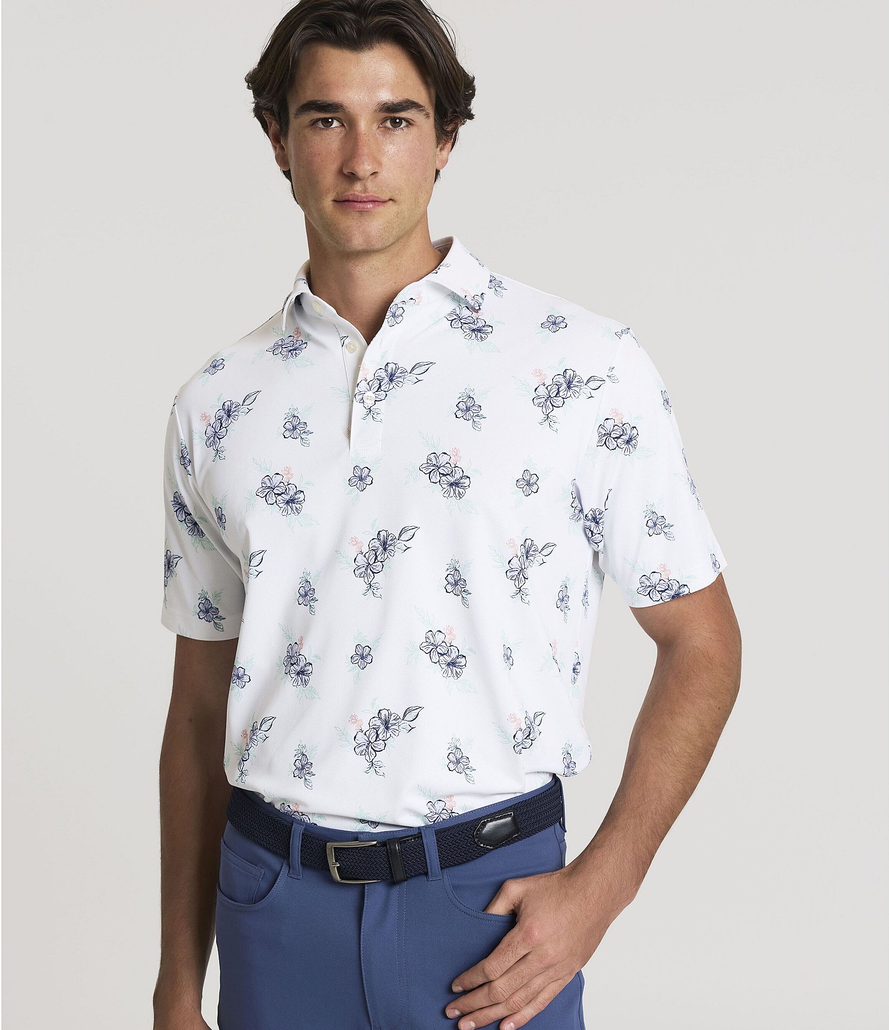 Hart Schaffner Marx Luxury Performance Short Sleeve Textured Floral Polo