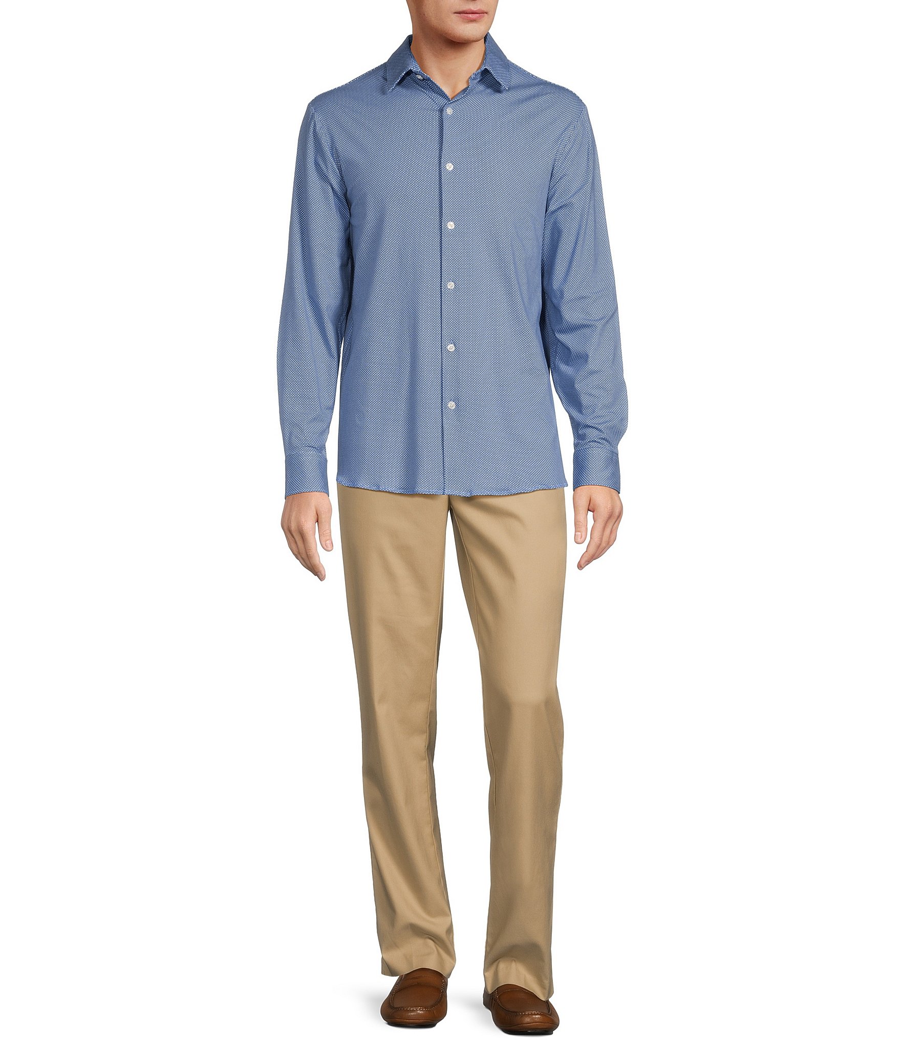 Hart Schaffner Marx State Street Essentials Albini 4FLEX Long Sleeves Mini Tile Spread Collar Coat Front Shirt