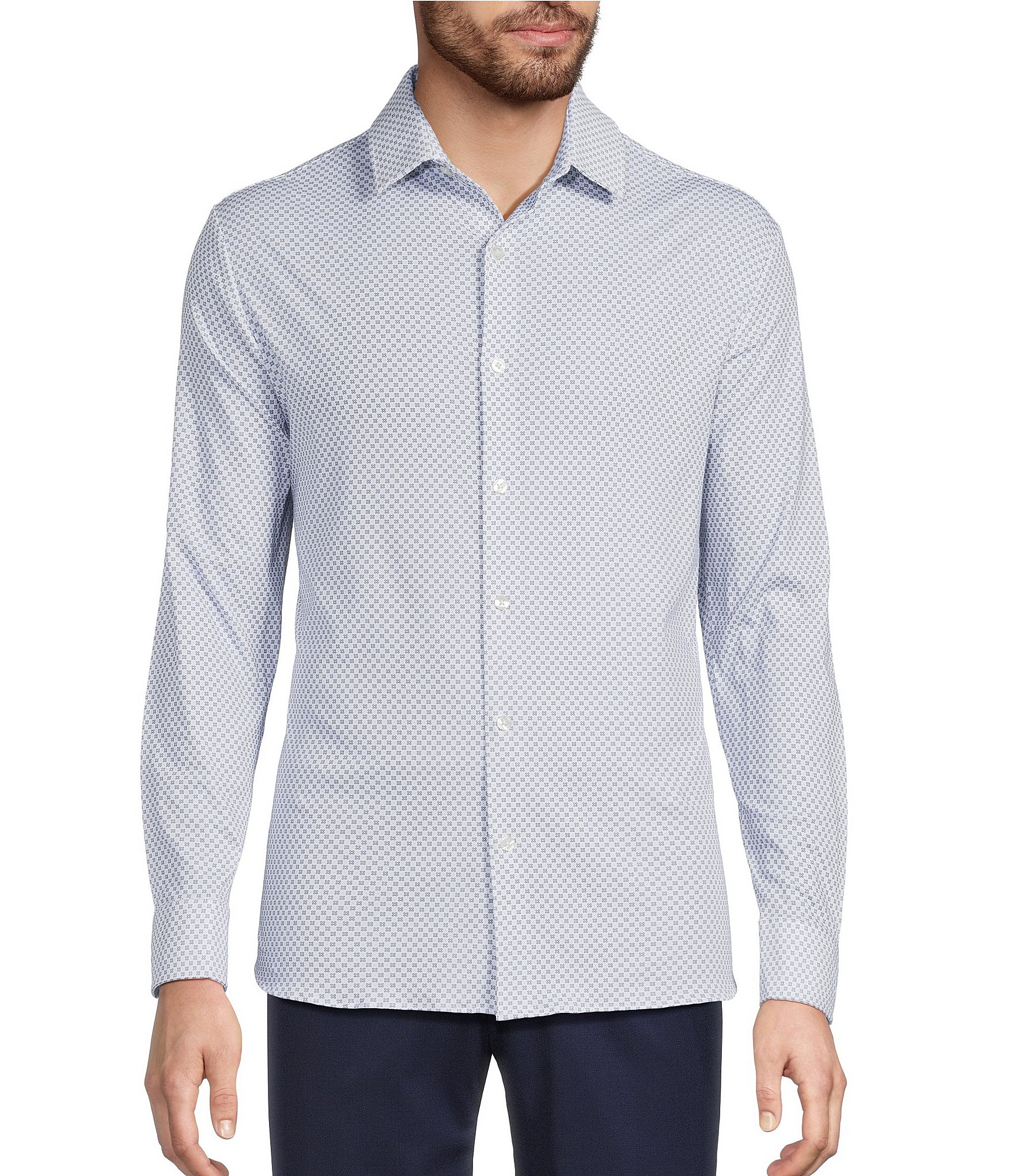 Hart Schaffner Marx State Street Essentials Long Sleeve Geo Print Albini Knit 4Flex Coat Front Shirt