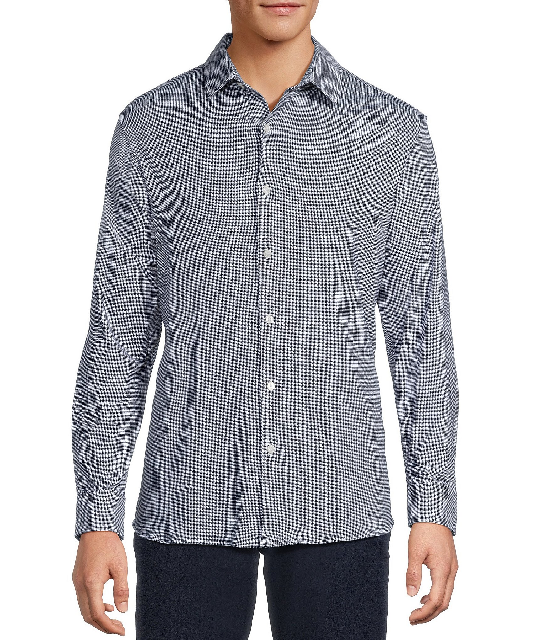 Hart Schaffner Marx State Street Essentials Long Sleeve Houndstooth Albini Knit 4Flex Coat Front Shirt