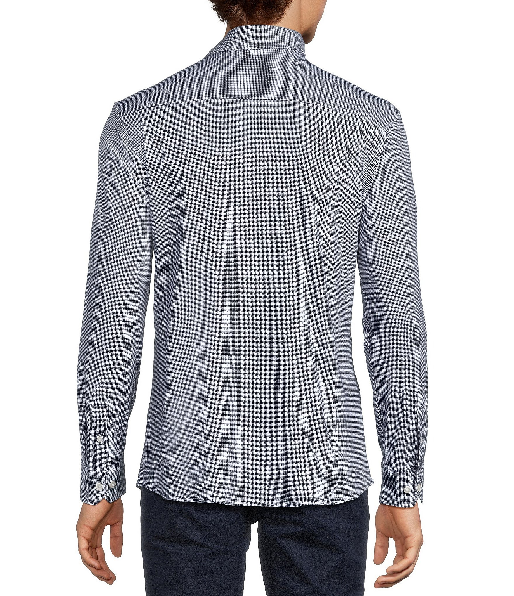 Hart Schaffner Marx State Street Essentials Long Sleeve Houndstooth Albini Knit 4Flex Coat Front Shirt