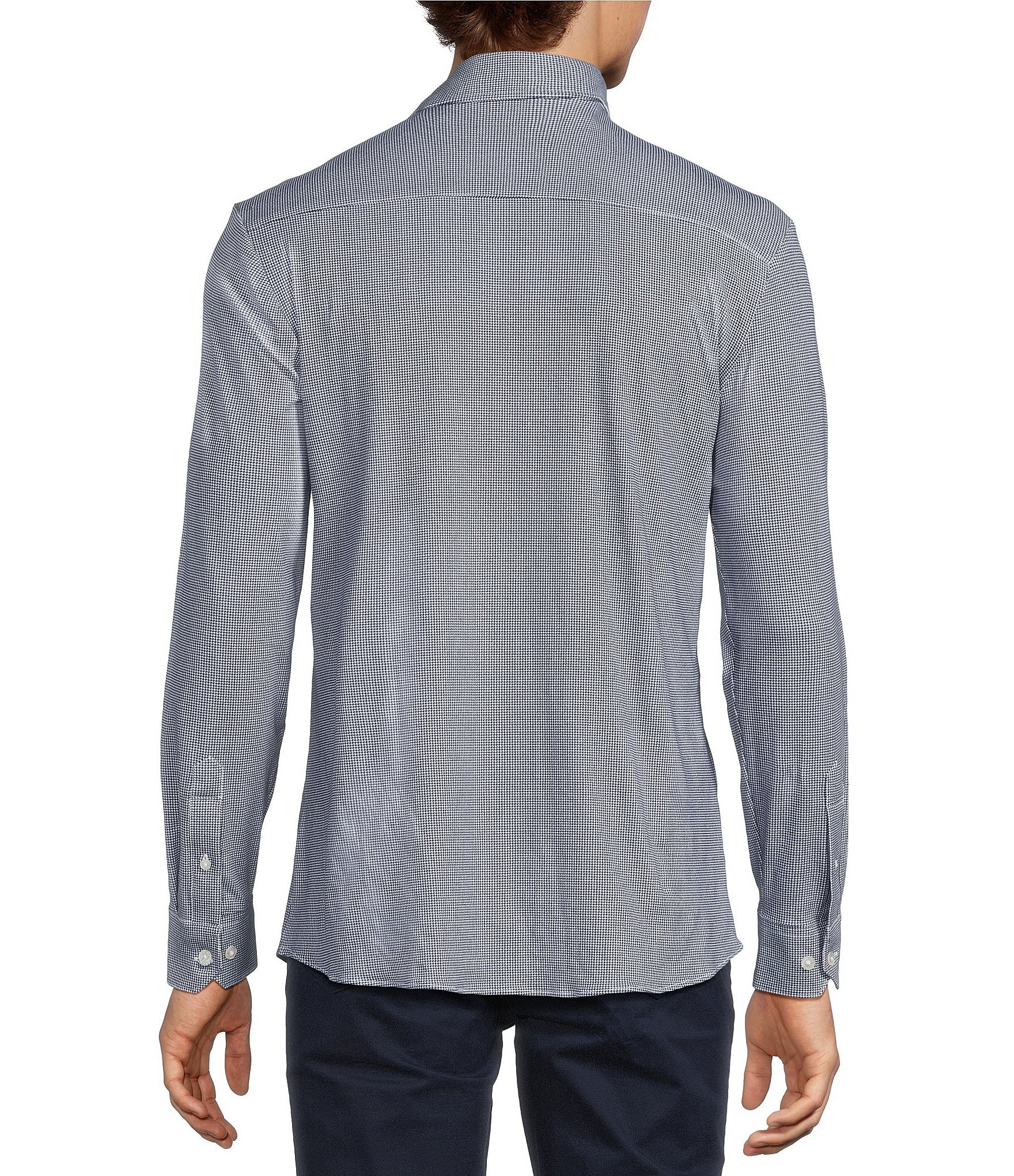 Hart Schaffner Marx State Street Essentials Long Sleeve Houndstooth Albini Knit 4Flex Coat Front Shirt